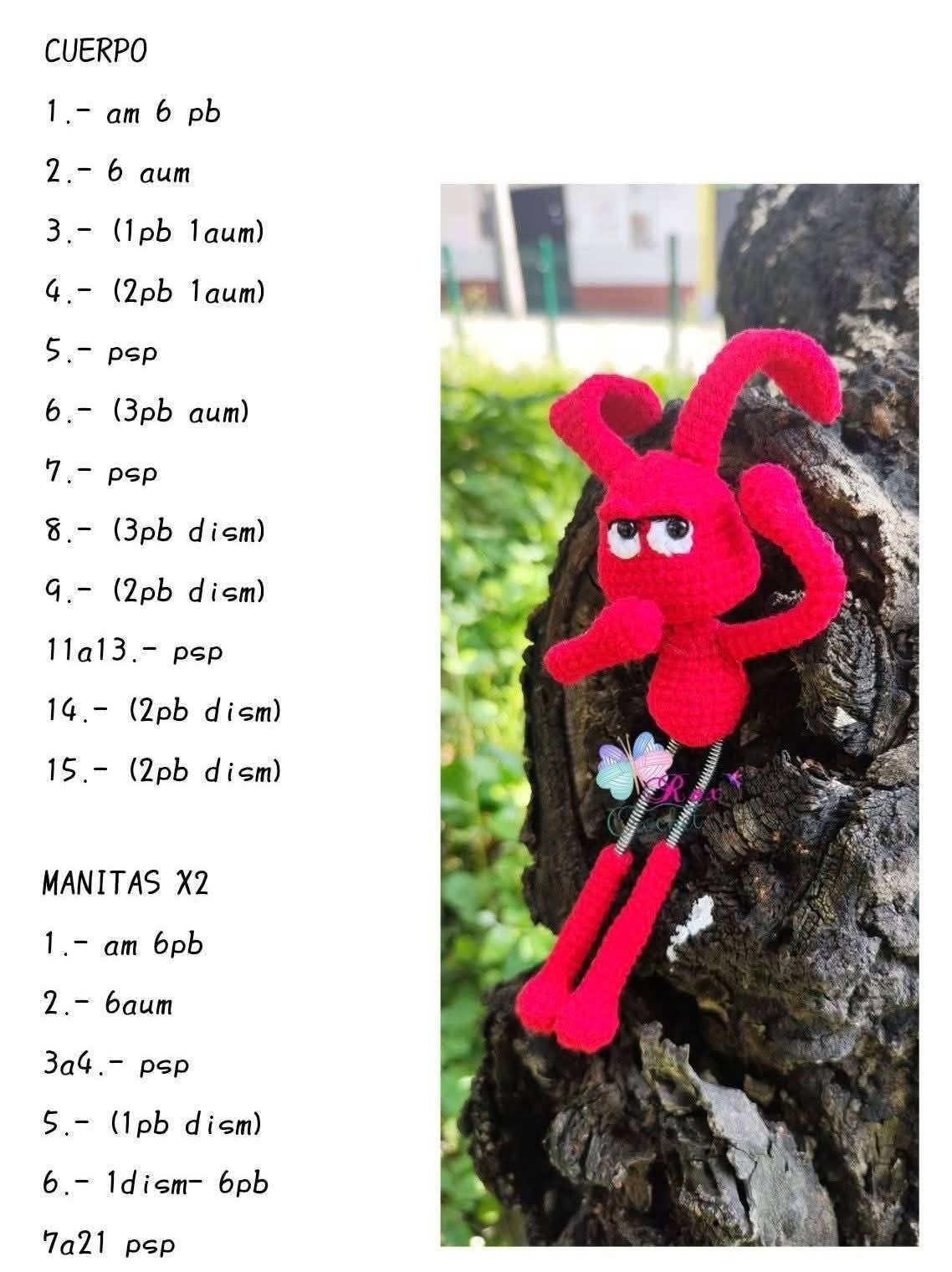 Tutoriales de amigurumi: conejo rojo con patas largas