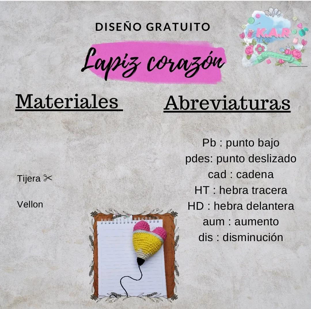Tutoriales gratis de crochet: Lapiz corazón amarillo y rosa