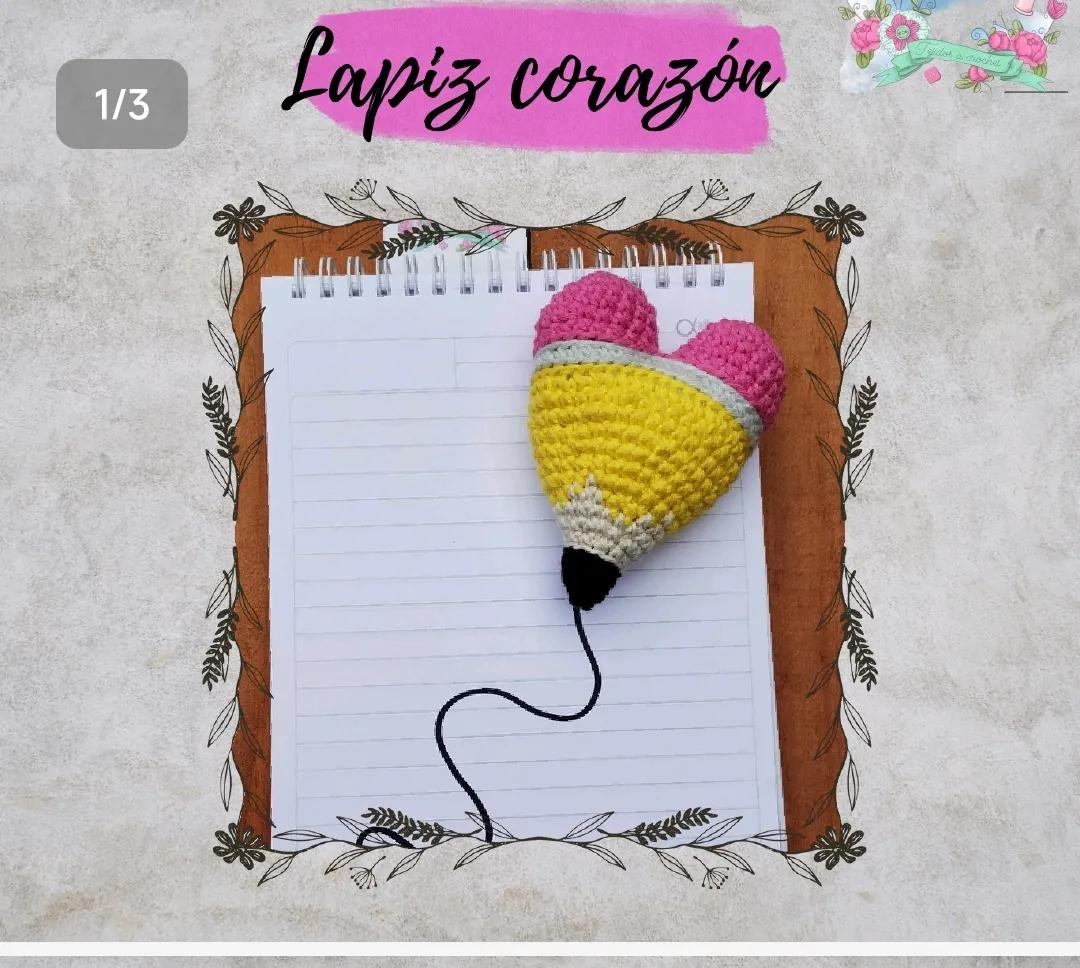 Tutoriales gratis de crochet: Lapiz corazón amarillo y rosa