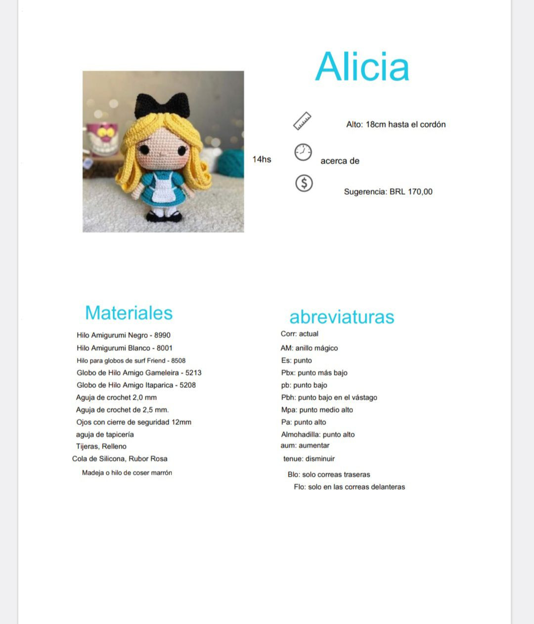 Tutoriel de tricotage d'Alice au pays des merveilles en amigurumi