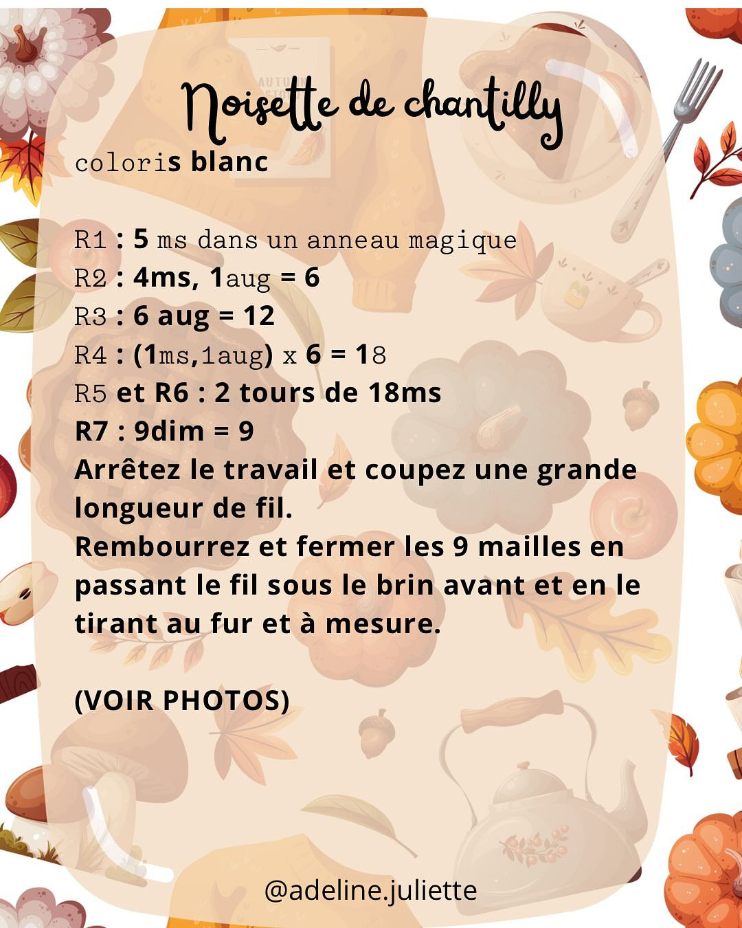 Tutoriel gratuit : Tartelette au potiron en crochet (Crème au potiron & Noisette de chantilly)