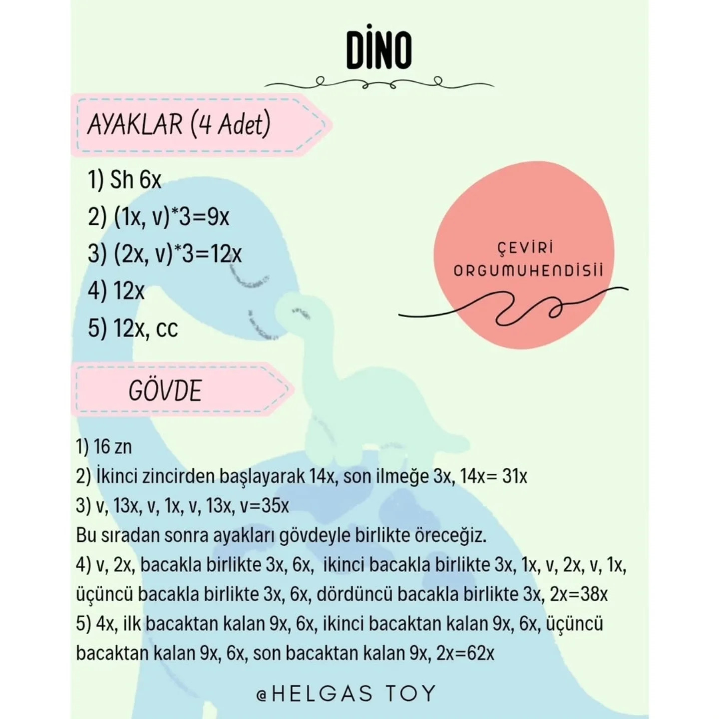 Ücretsiz Dinozor Amigurumi Tarifi: Adım Adım MÖk Len Dinosauri Örgü Deseni