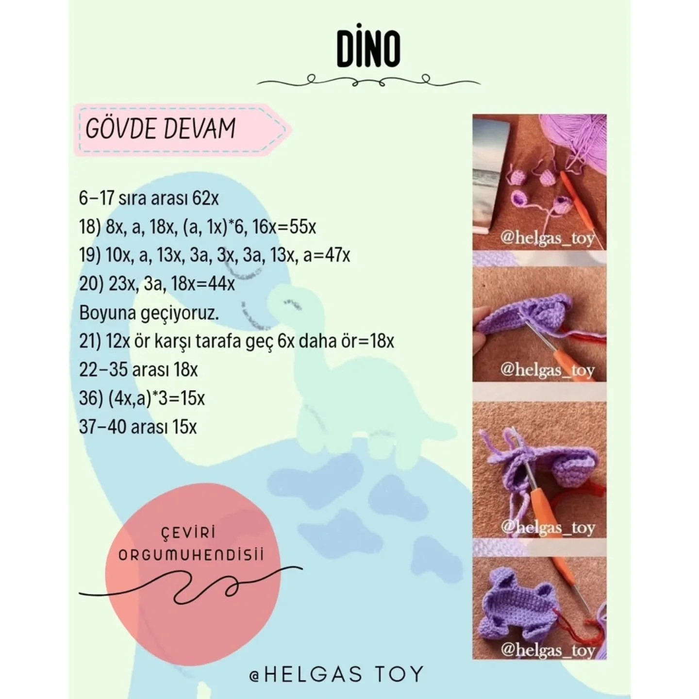 Ücretsiz Dinozor Amigurumi Tarifi: Adım Adım MÖk Len Dinosauri Örgü Deseni