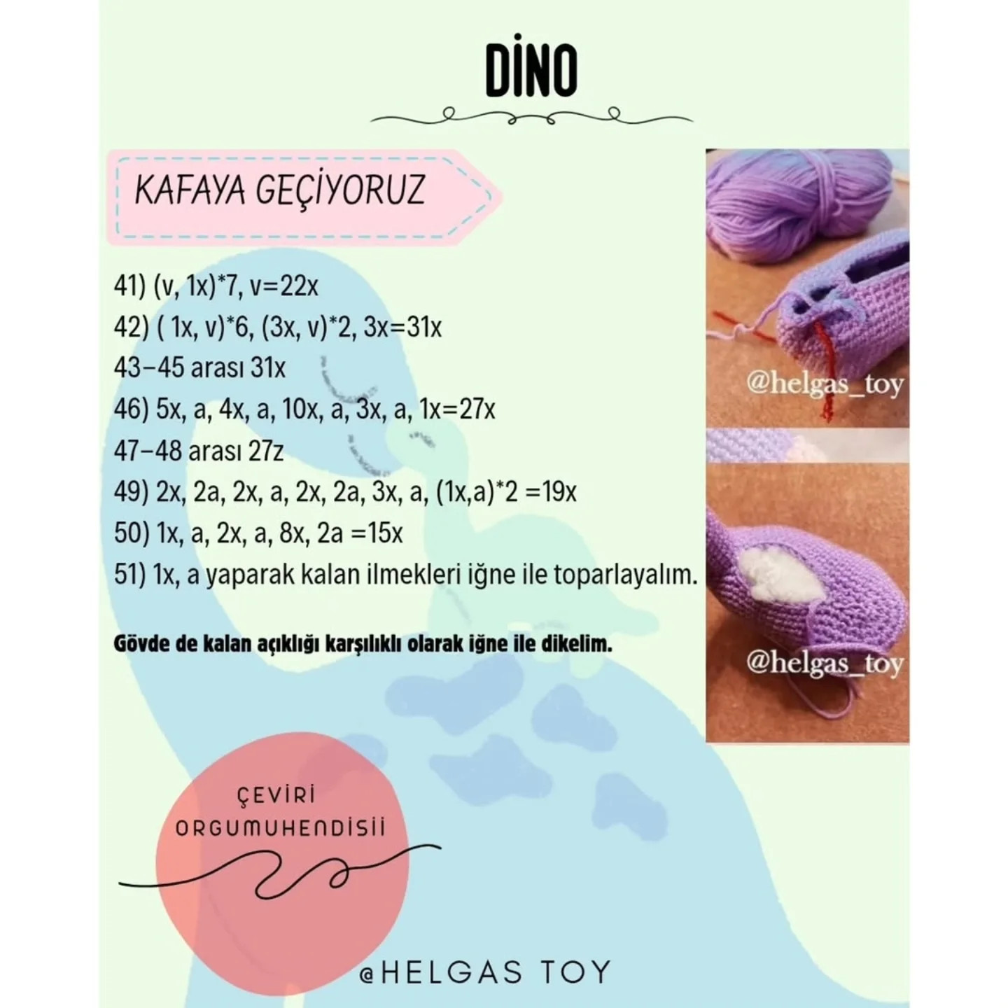 Ücretsiz Dinozor Amigurumi Tarifi: Adım Adım MÖk Len Dinosauri Örgü Deseni
