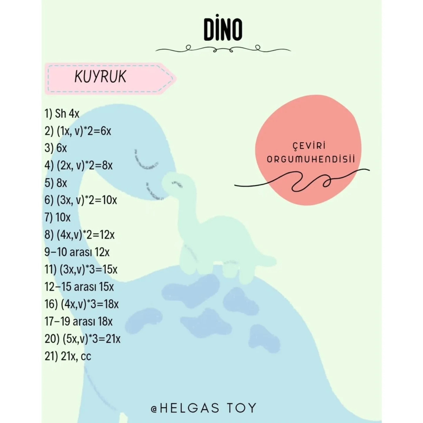 Ücretsiz Dinozor Amigurumi Tarifi: Adım Adım MÖk Len Dinosauri Örgü Deseni