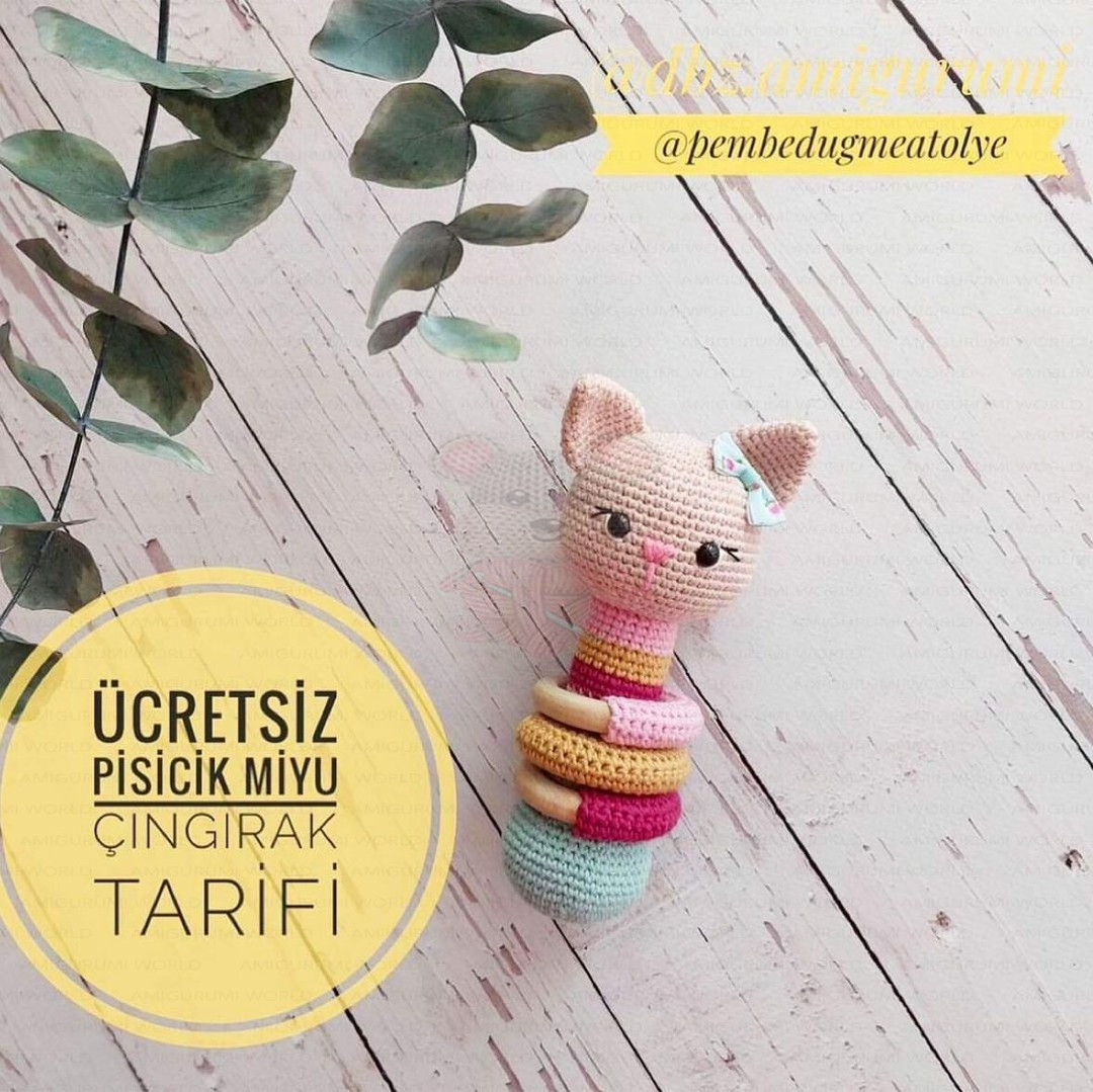 Ücretsiz Pisici Miyu Çıngırak Tarifi - Amigurumi Kedi Bebek Oyuncak Móc Len