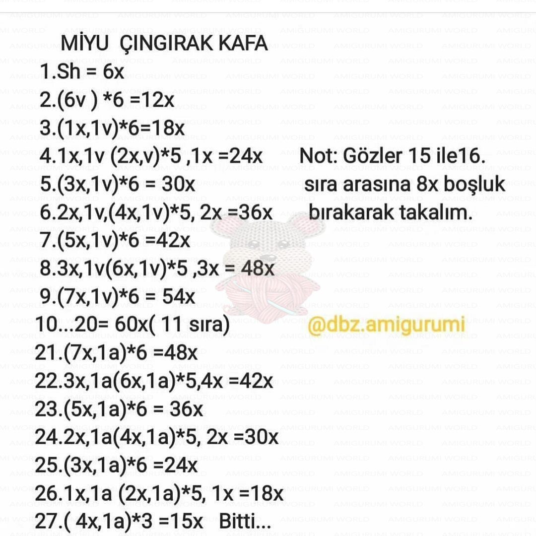 Ücretsiz Pisici Miyu Çıngırak Tarifi - Amigurumi Kedi Bebek Oyuncak Móc Len