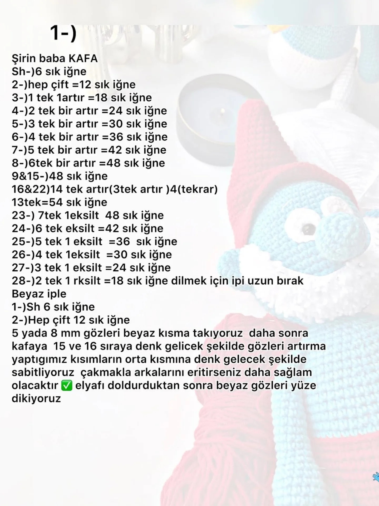 Ücretsiz Şirin Baba (Papa Smurf) Amigurumi Mavi Kırmızı Örgü Tarifi