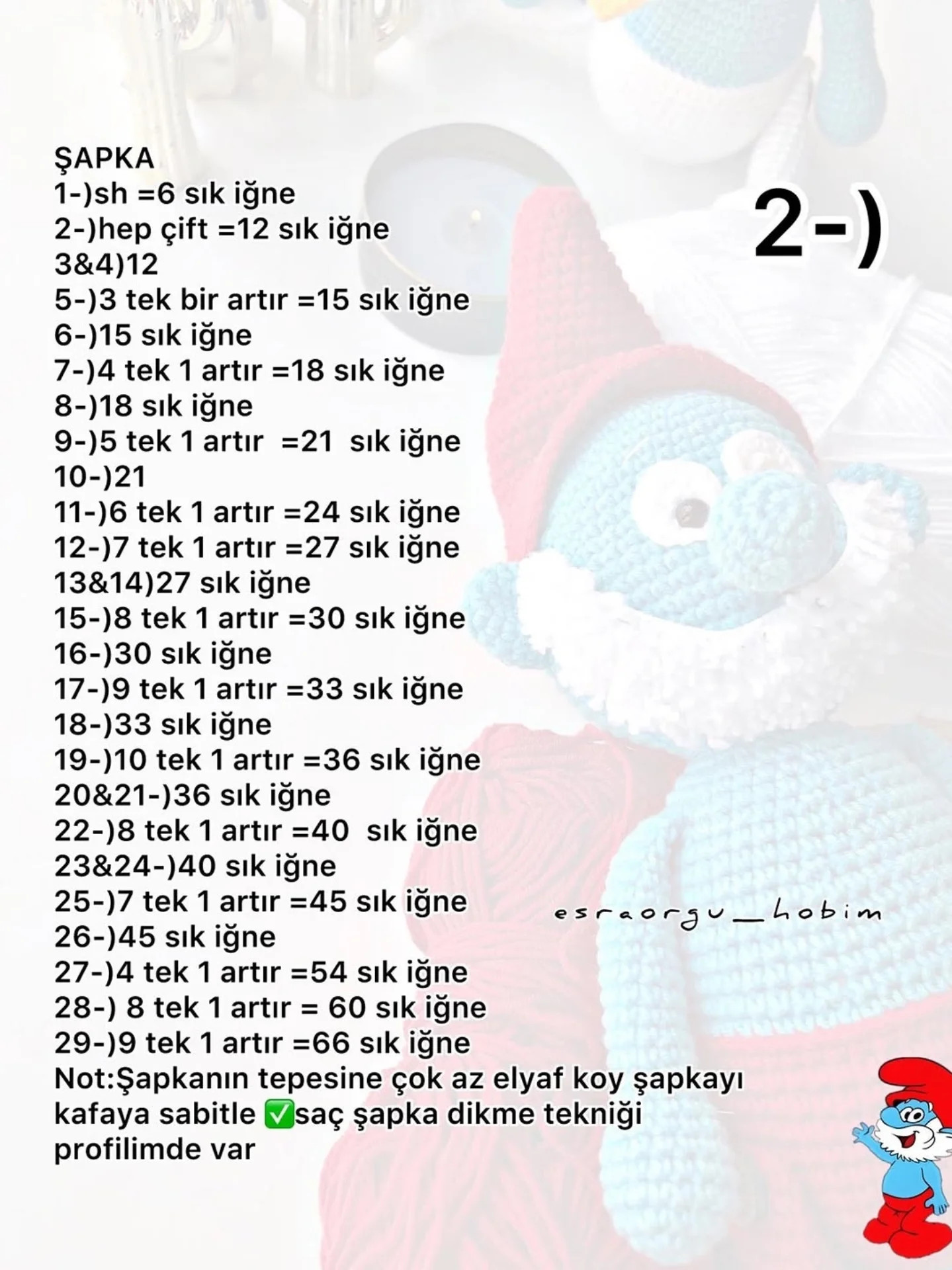 Ücretsiz Şirin Baba (Papa Smurf) Amigurumi Mavi Kırmızı Örgü Tarifi