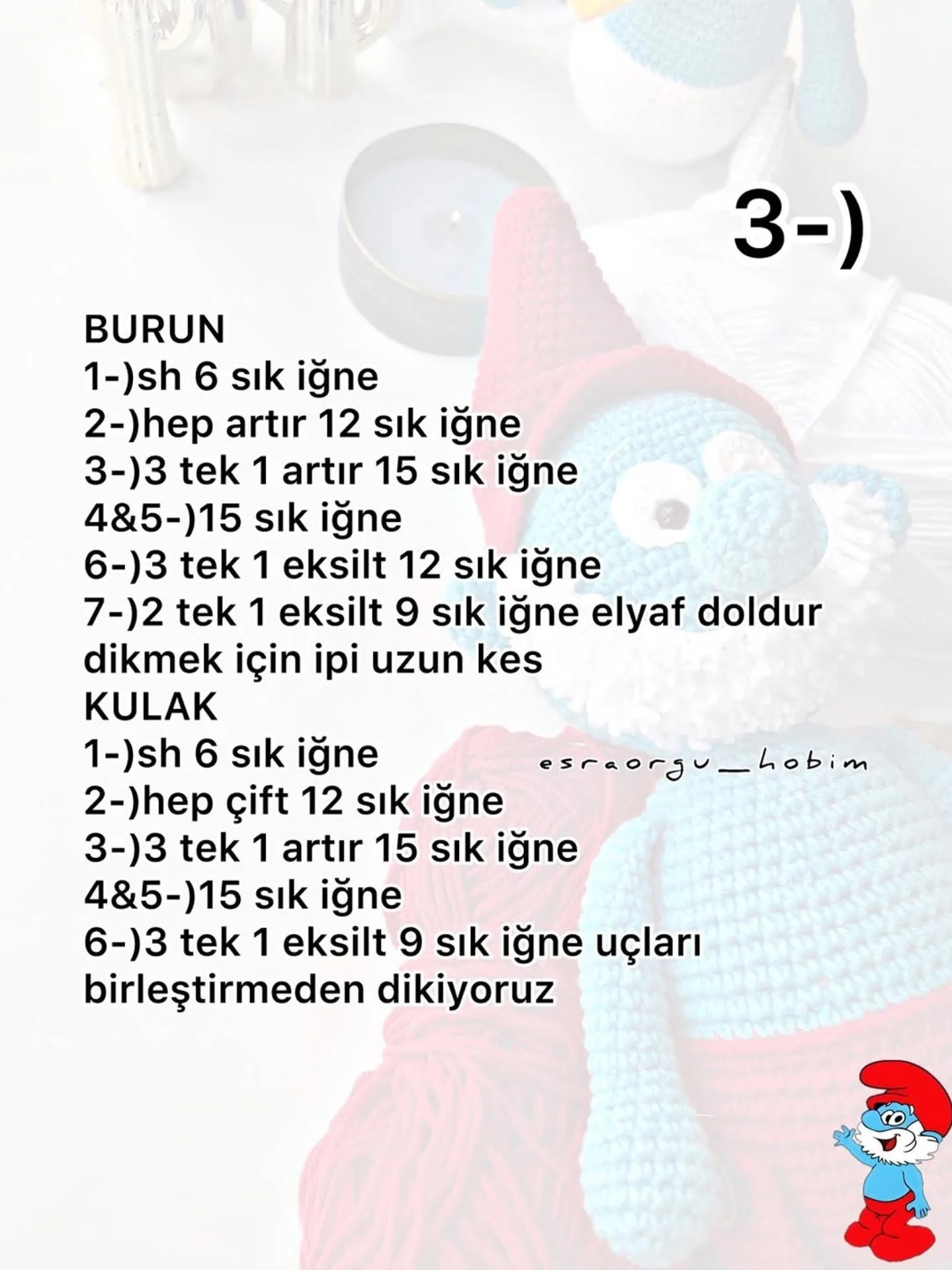 Ücretsiz Şirin Baba (Papa Smurf) Amigurumi Mavi Kırmızı Örgü Tarifi