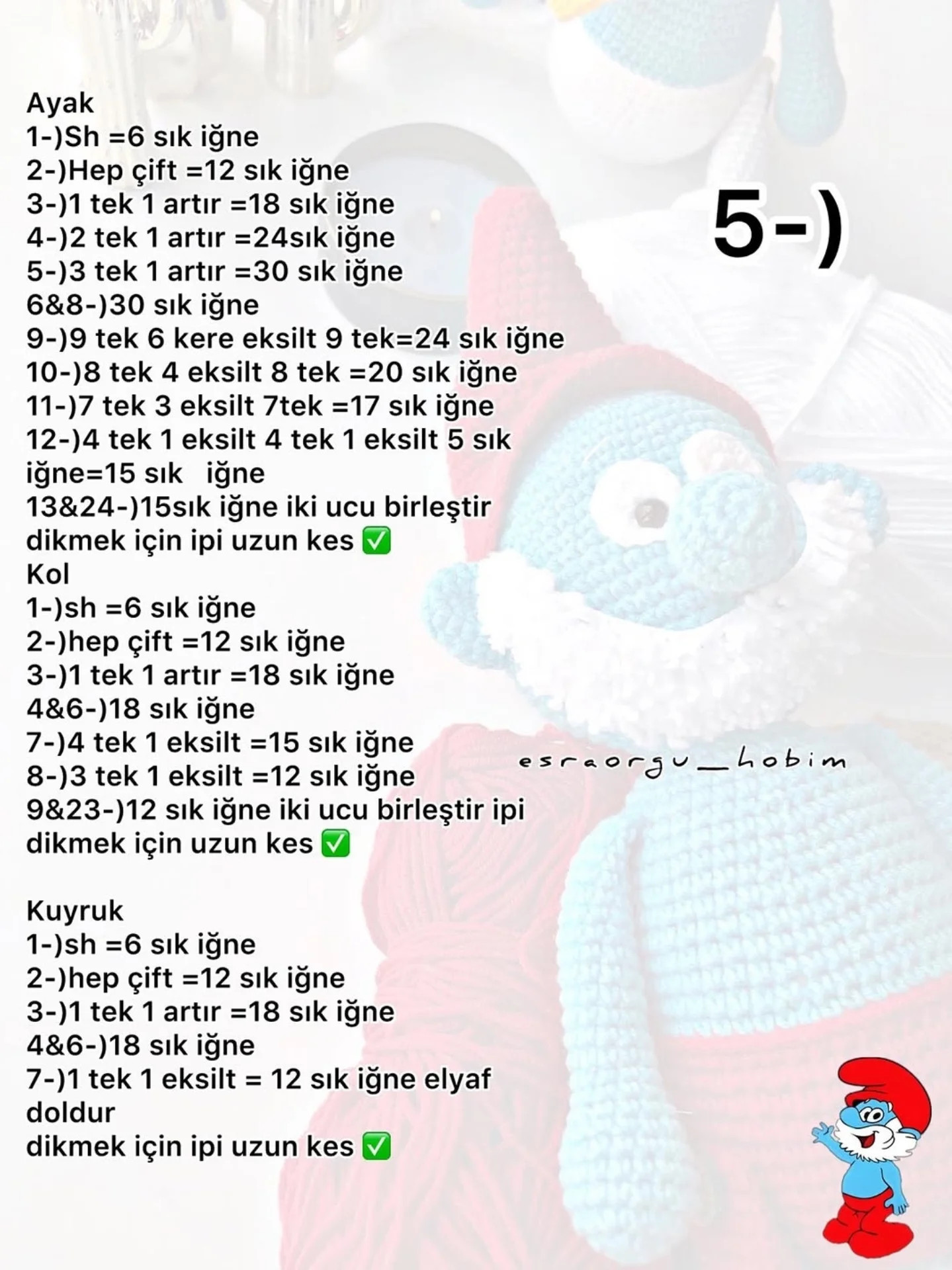 Ücretsiz Şirin Baba (Papa Smurf) Amigurumi Mavi Kırmızı Örgü Tarifi