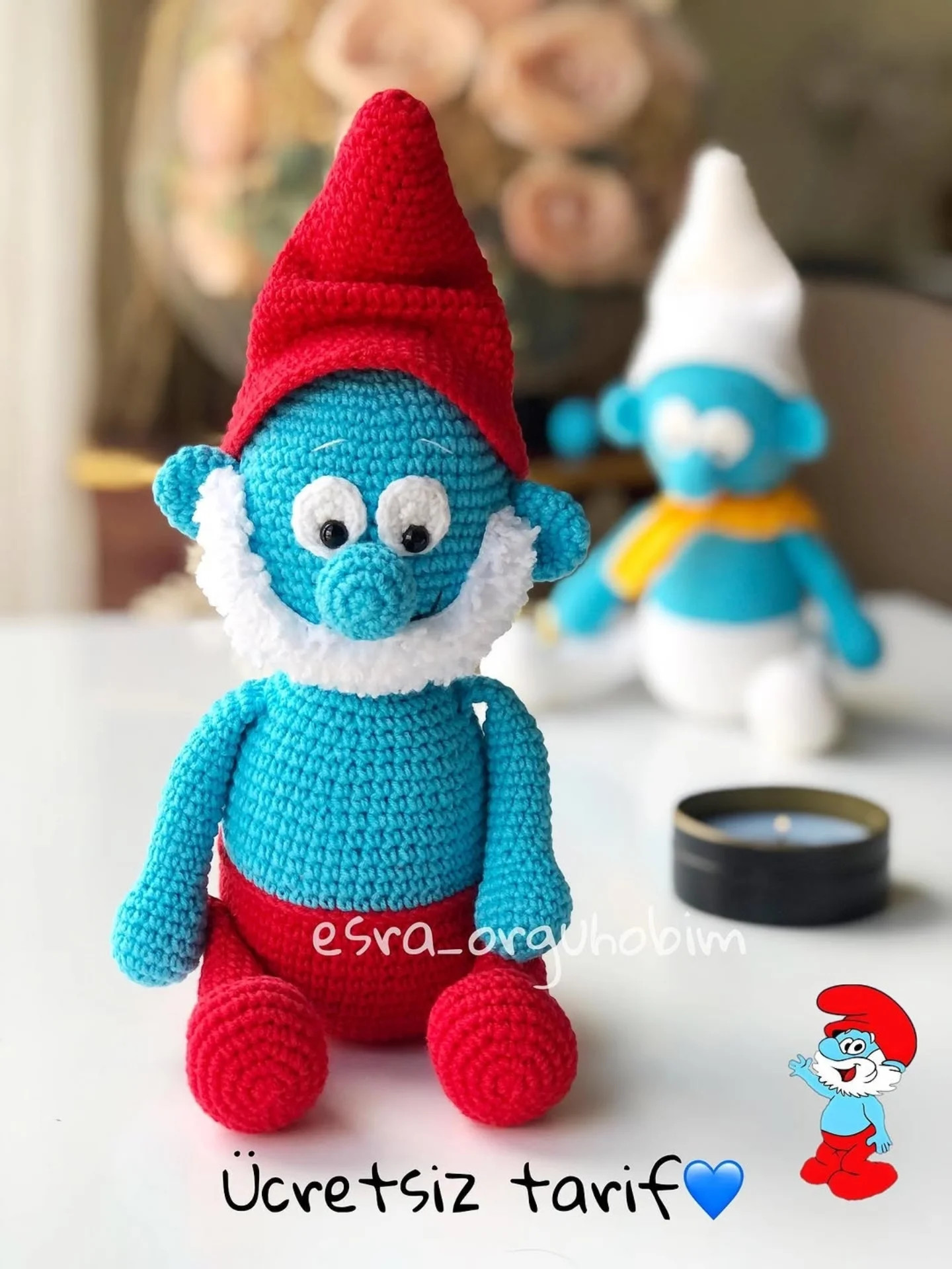 Ücretsiz Şirin Baba (Papa Smurf) Amigurumi Mavi Kırmızı Örgü Tarifi