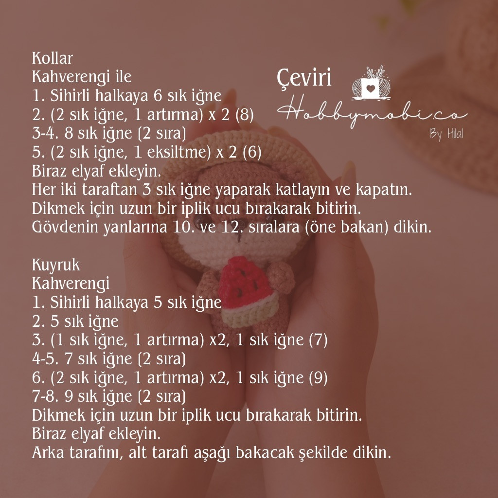 Ücretsiz Tarif: Mocha Squirrel Amigurumi with Watermelon and Hat - Free Crochet Pattern