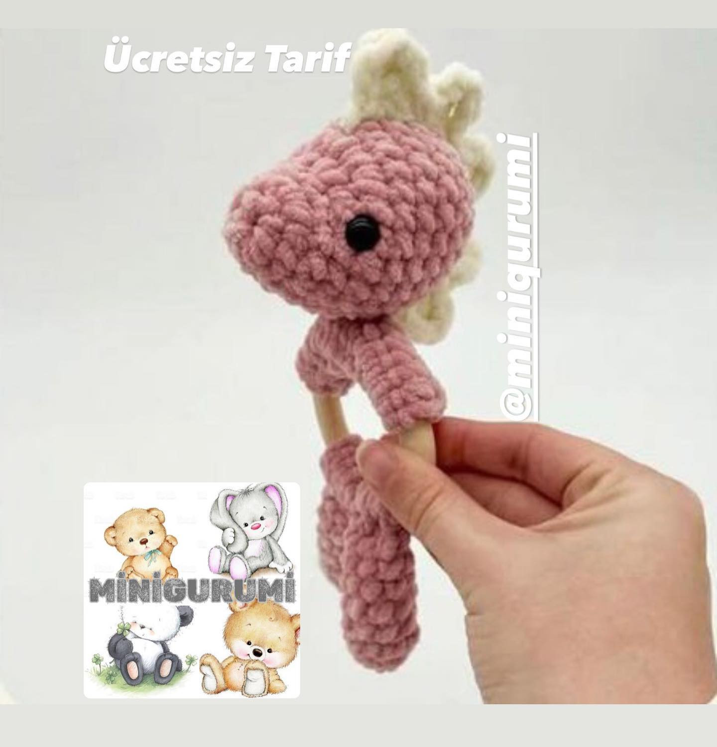 Ücretsiz Tarif: Pembe Dinozor Amigurumi Mincik Örgü Şablonu ve Kısaltmalar