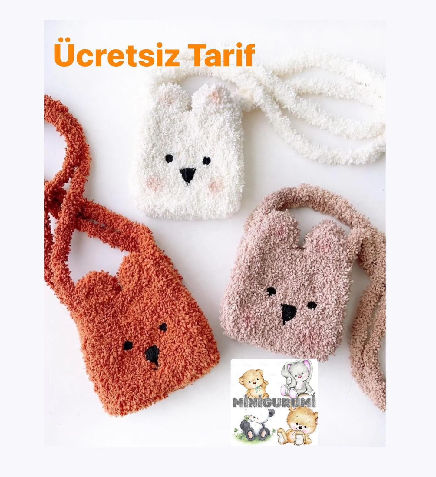 Ücretsiz Tarif: Teddy İplik ile Mincik Ayıcık Çanta (Amigurumi Bag Pattern)