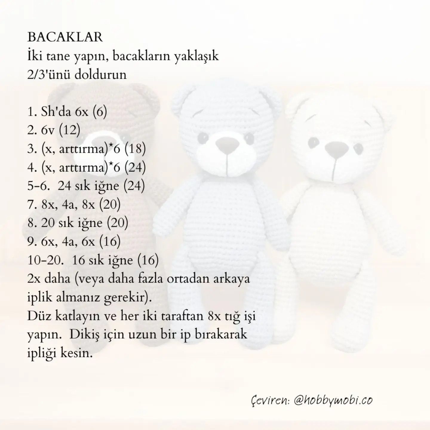 Ücretsiz Türkçe Amigurumi Ayı Tarifi: Kafa, Gövde, Bacak ve Kulak Şemaları