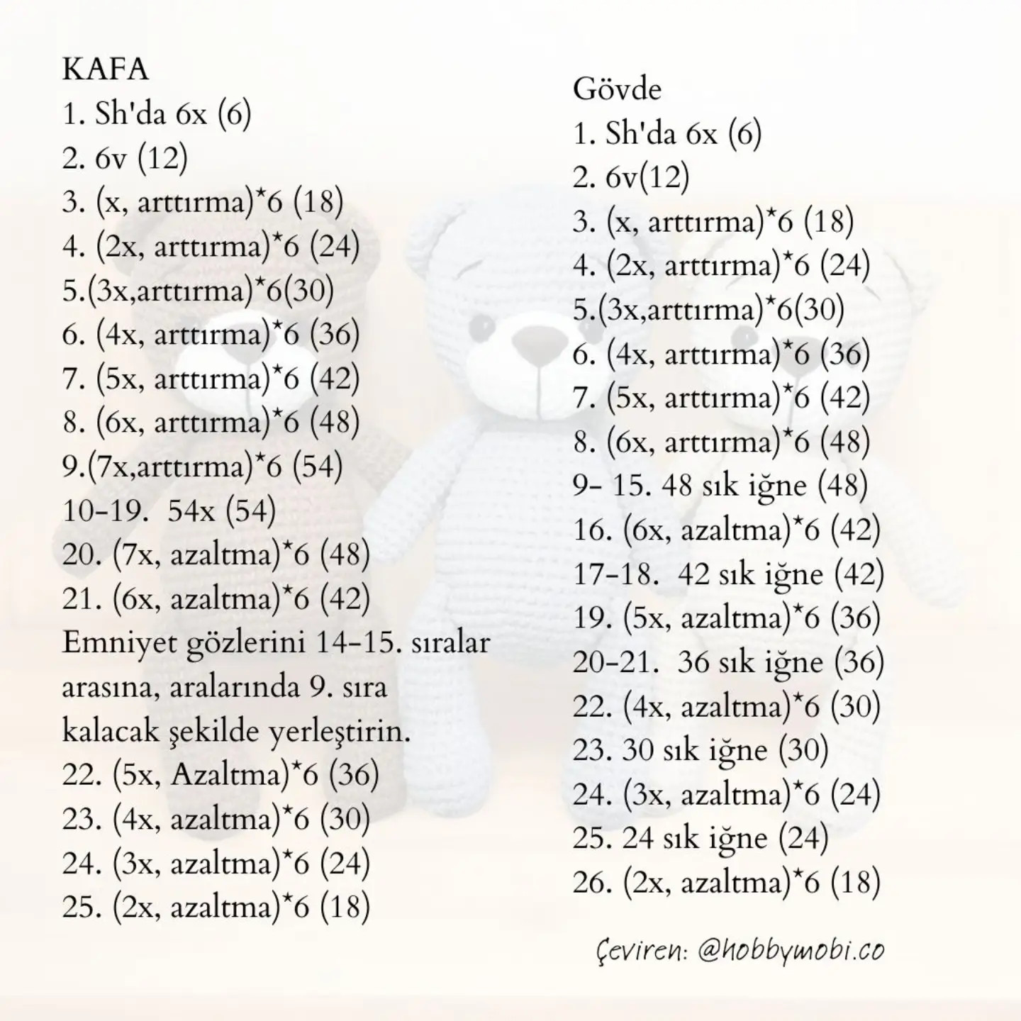 Ücretsiz Türkçe Amigurumi Ayı Tarifi: Kafa, Gövde, Bacak ve Kulak Şemaları