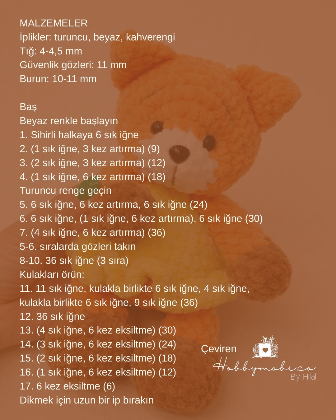 Ücretsiz Türkçe Kadife İplik Amigurumi Tilki Tarifi - Adım Adım Mök Len Gerekli Malzemeler ve Şemalar