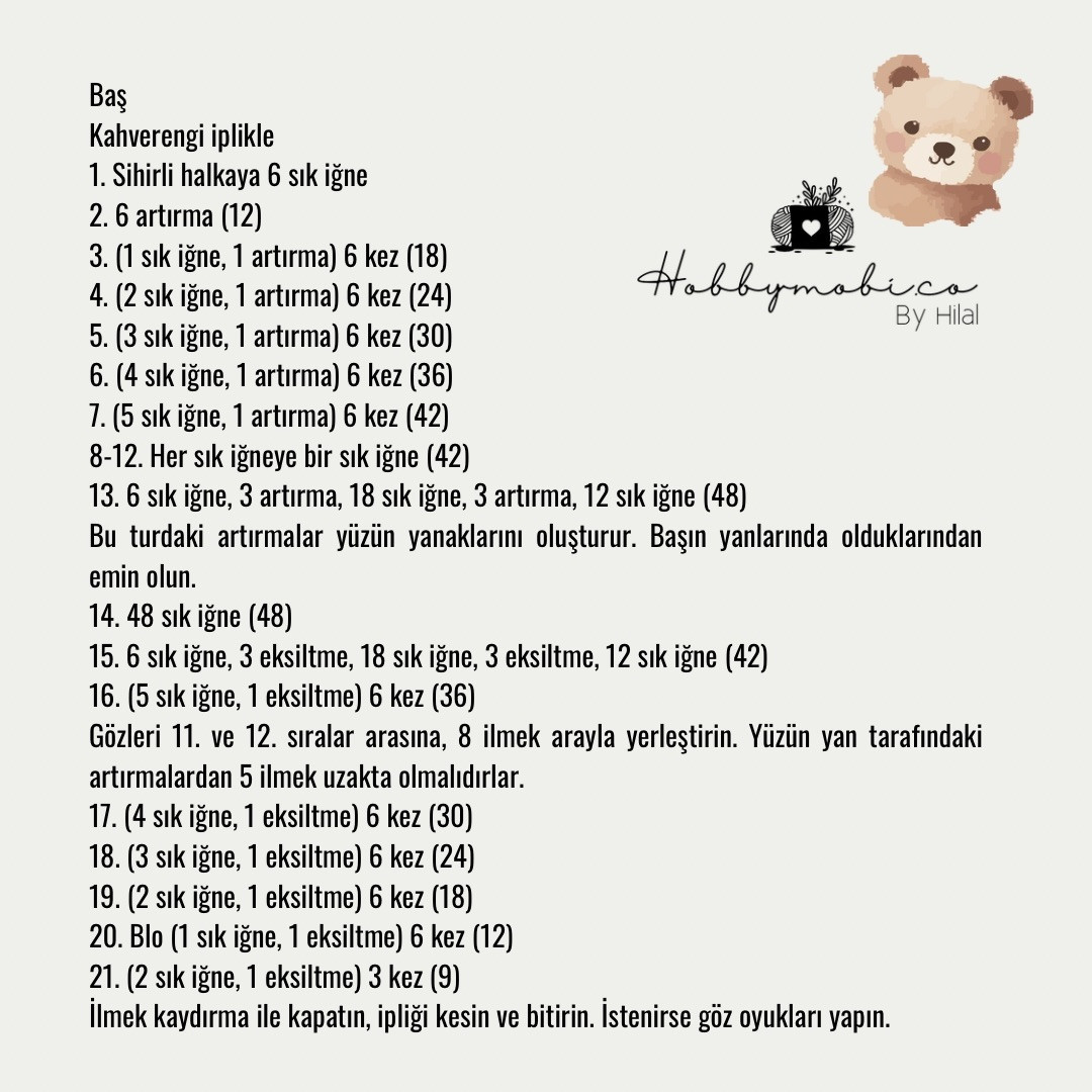 Ücretsiz Türkçe Tarif: Sevimli Kahverengi Amigurumi Ayı (Taç ve Mavi Yaka ile)