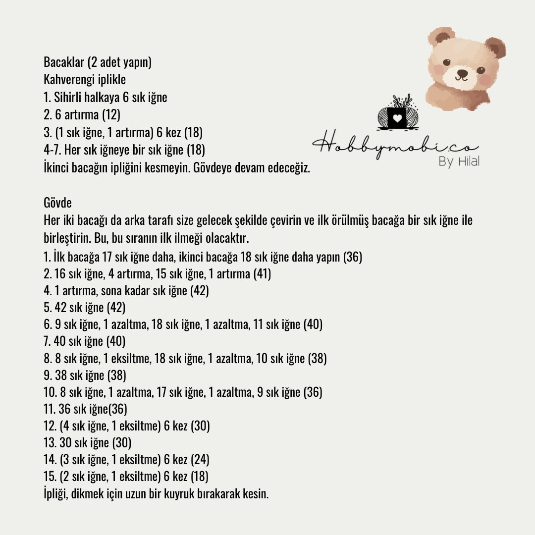 Ücretsiz Türkçe Tarif: Sevimli Kahverengi Amigurumi Ayı (Taç ve Mavi Yaka ile)