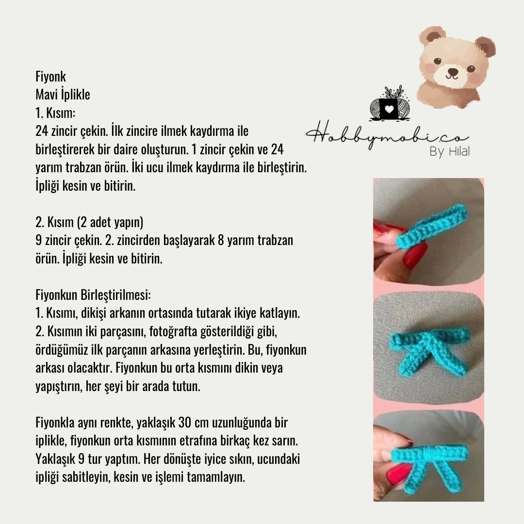 Ücretsiz Türkçe Tarif: Sevimli Kahverengi Amigurumi Ayı (Taç ve Mavi Yaka ile)