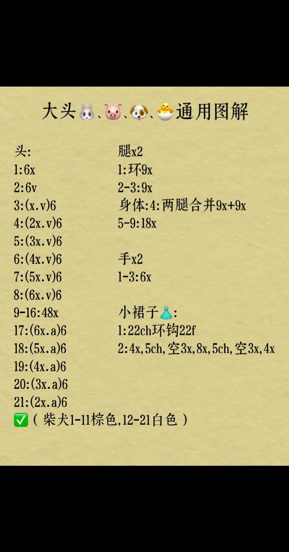 Universal Crochet Pattern for Big Head Animals: Pig, Rabbit, Shiba Inu and Chicken Amigurumi