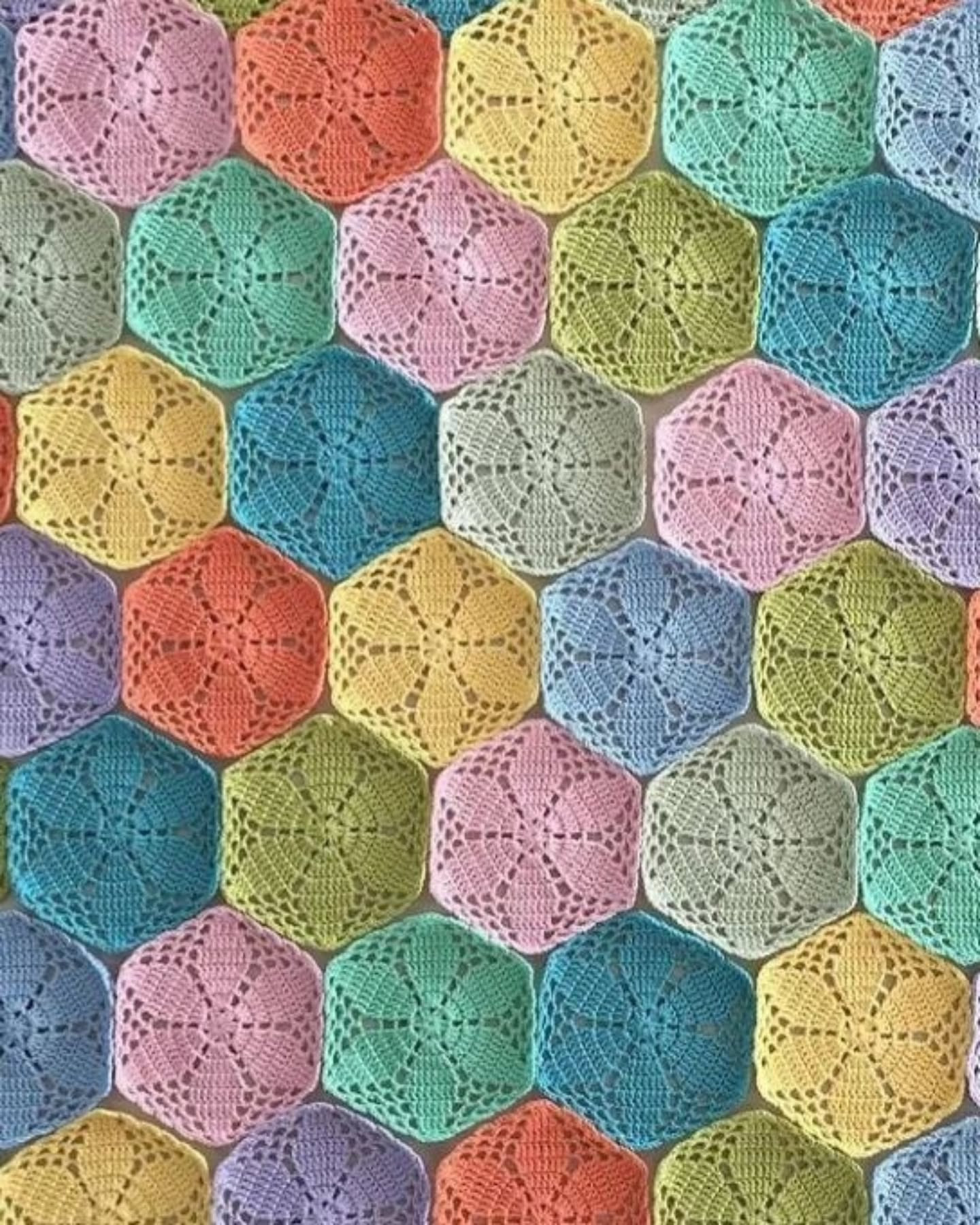 Universal Hexagon Crochet Pattern Chart with Colorful Motifs