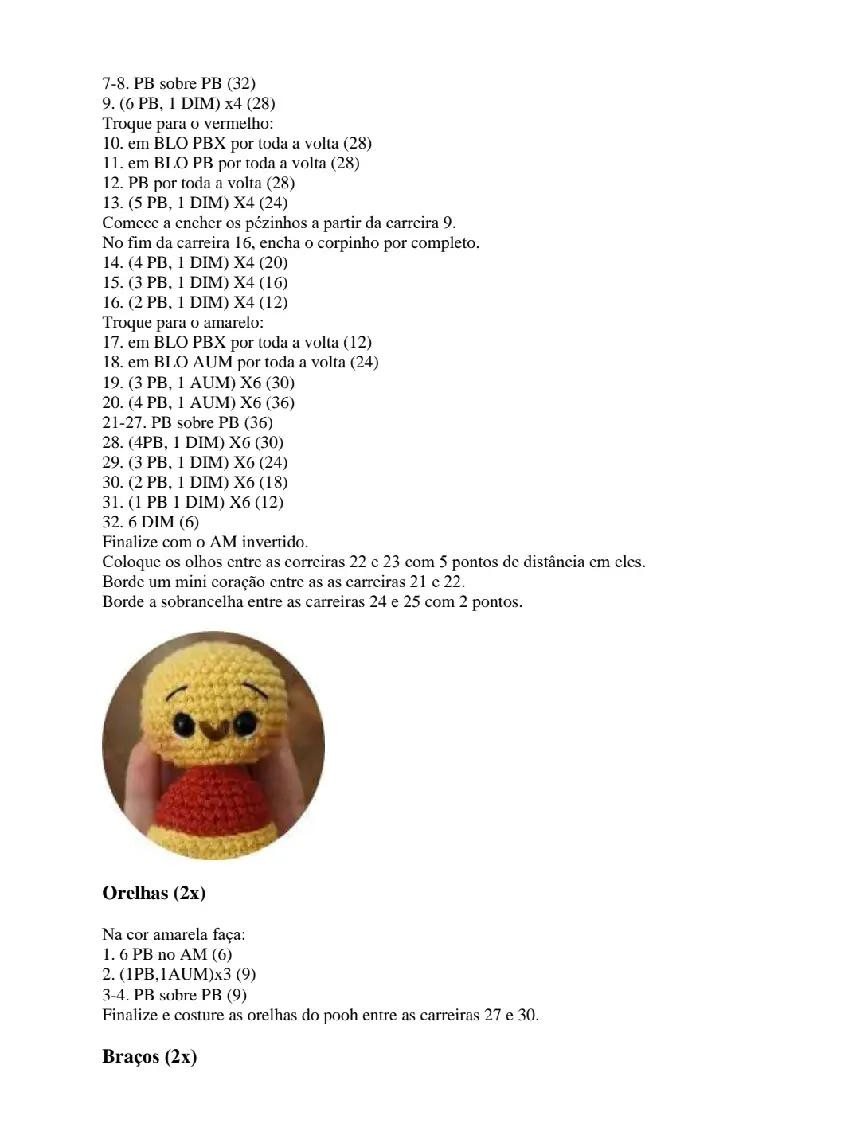 Ursinho Pooh Amigurumi Receita