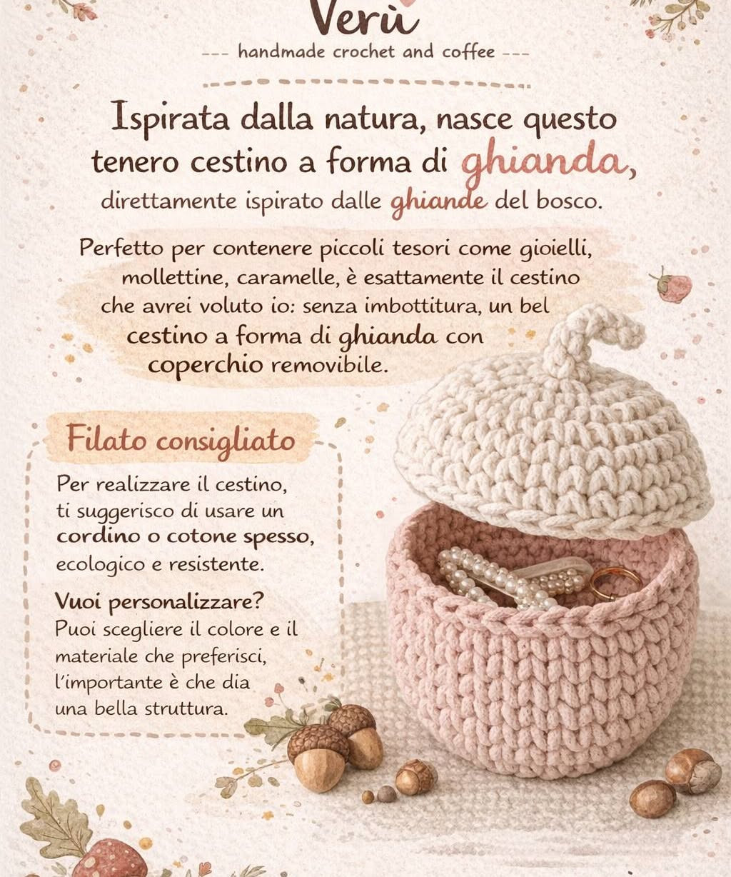 Vanda La ghianda: Mini cestino a forma di ghianda con coperchio rimovibile, ispirato dalla natura