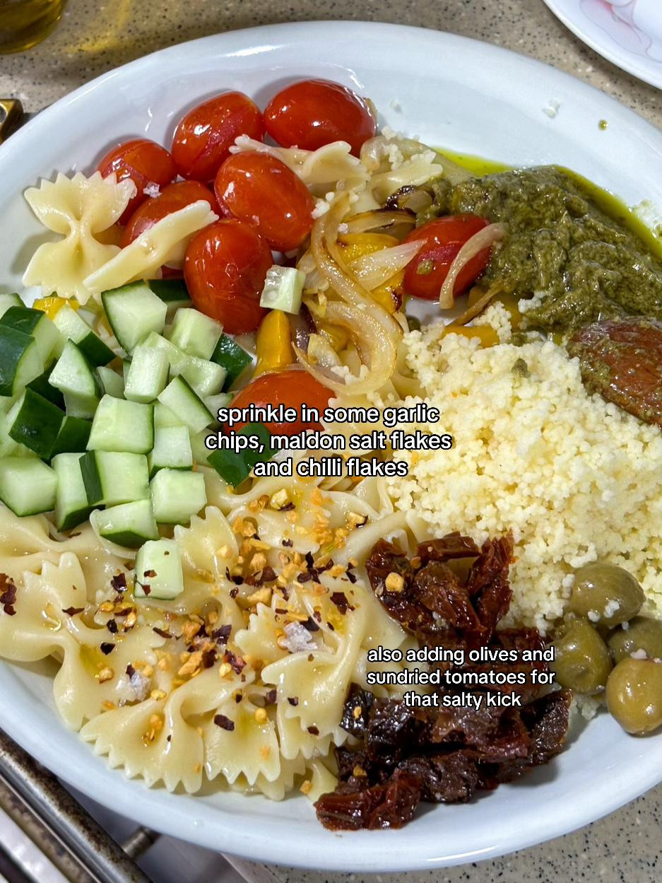 Versatile Pasta Salad with Sautéed Vegetables, Couscous, and Toasted Panko Breadcrumbs