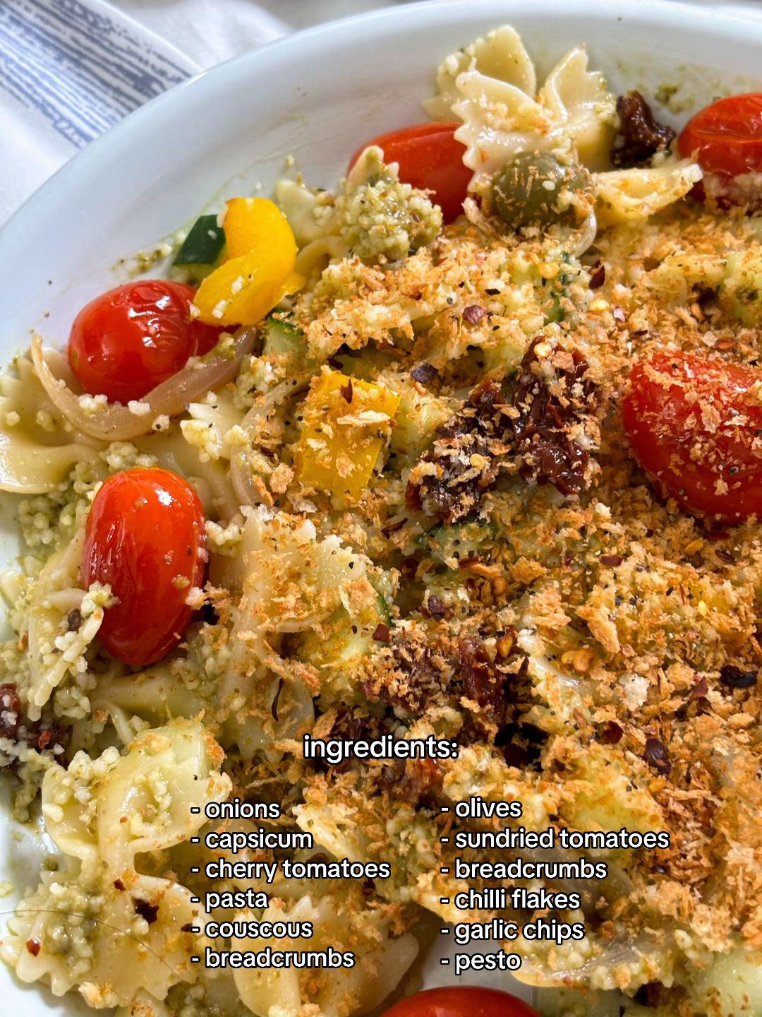 Versatile Pasta Salad with Sautéed Vegetables, Couscous, and Toasted Panko Breadcrumbs
