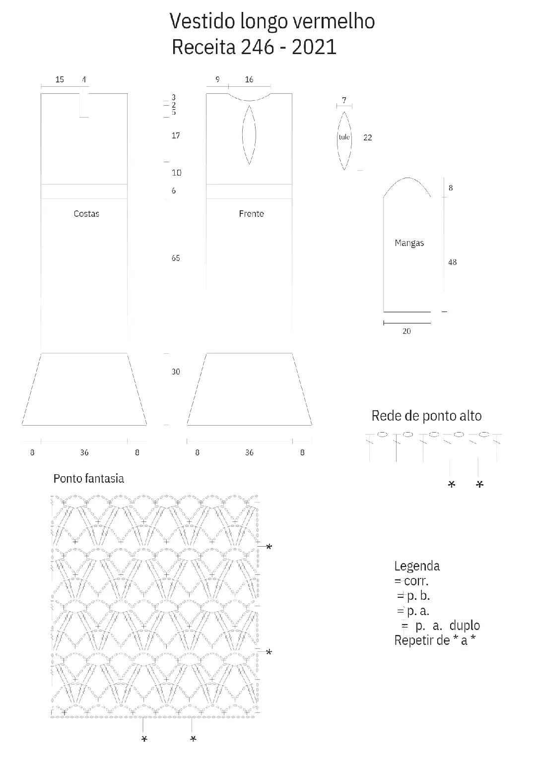 Vestido longo vermelho Receita 246 - 2021: Chart hướng dẫn móc váy dài màu đỏ