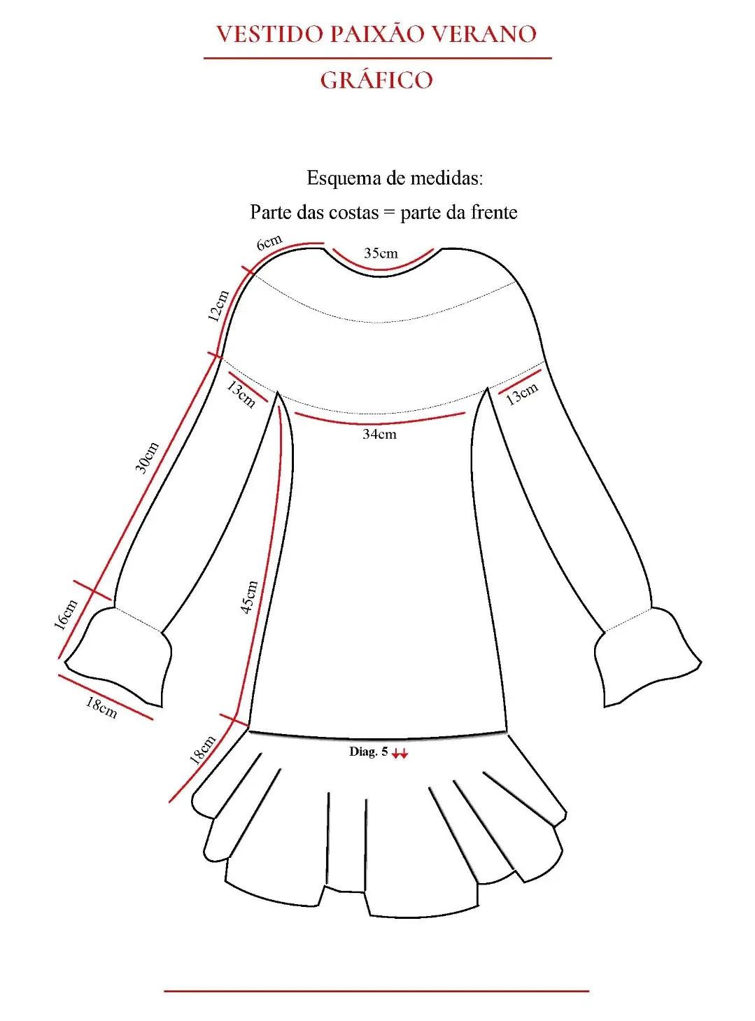 Vestido Paixão Verano: Gráfico Completo e Esquema de Medidas para Crochê