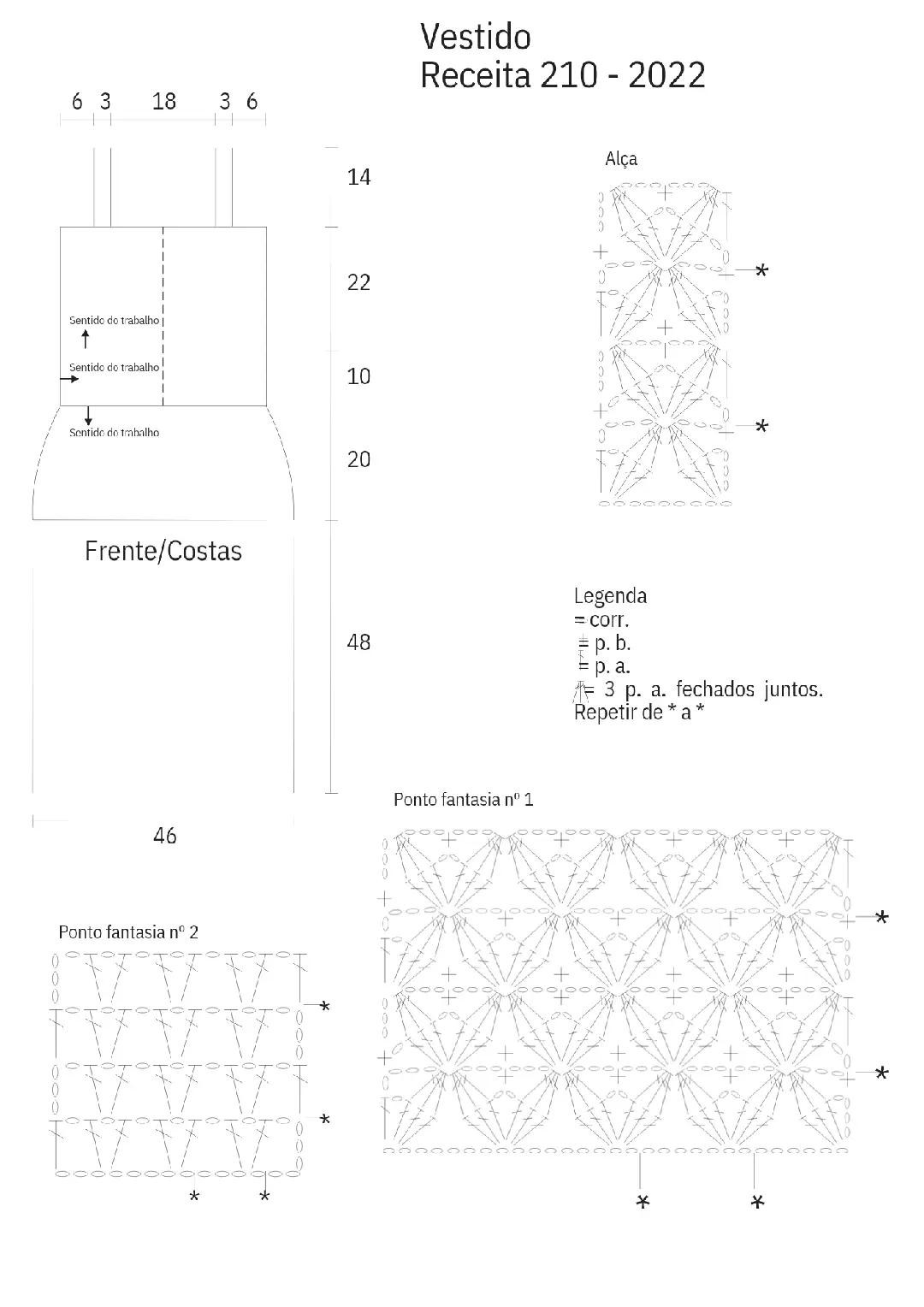 Vestido Receita 210 - 2022: Chart Móc Len Váy Xước Xanh