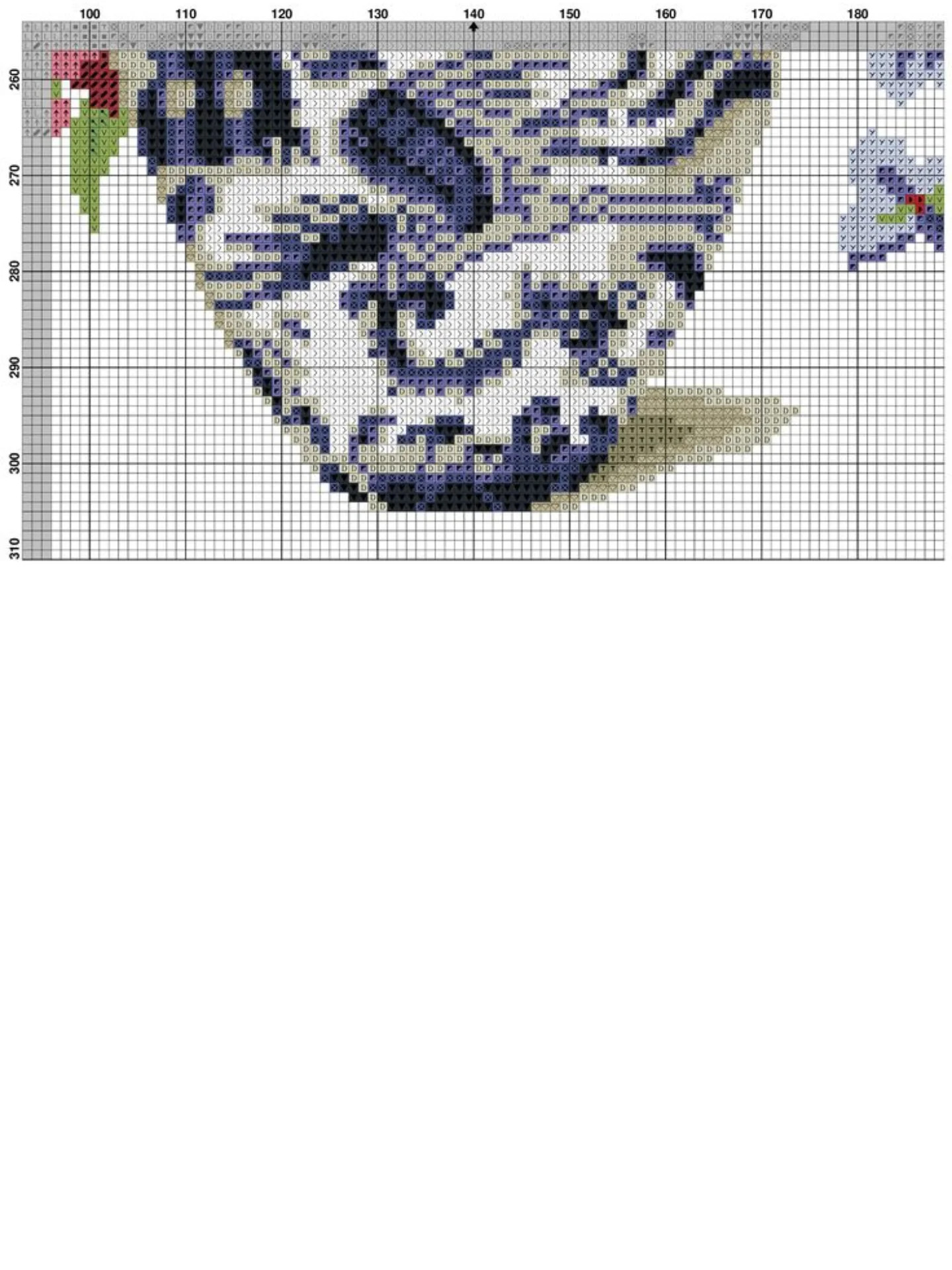 Vibrant Bouquet Cross Stitch Pattern Chart with Blue and White Vase