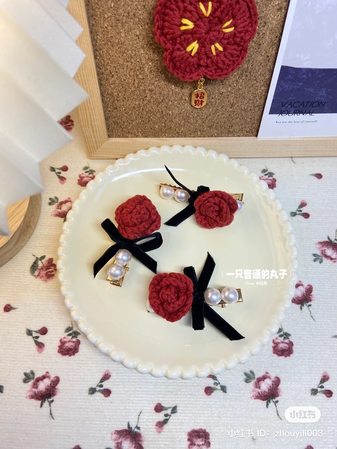 Vintage Crochet Camellia Pearl Hair Clip Pattern