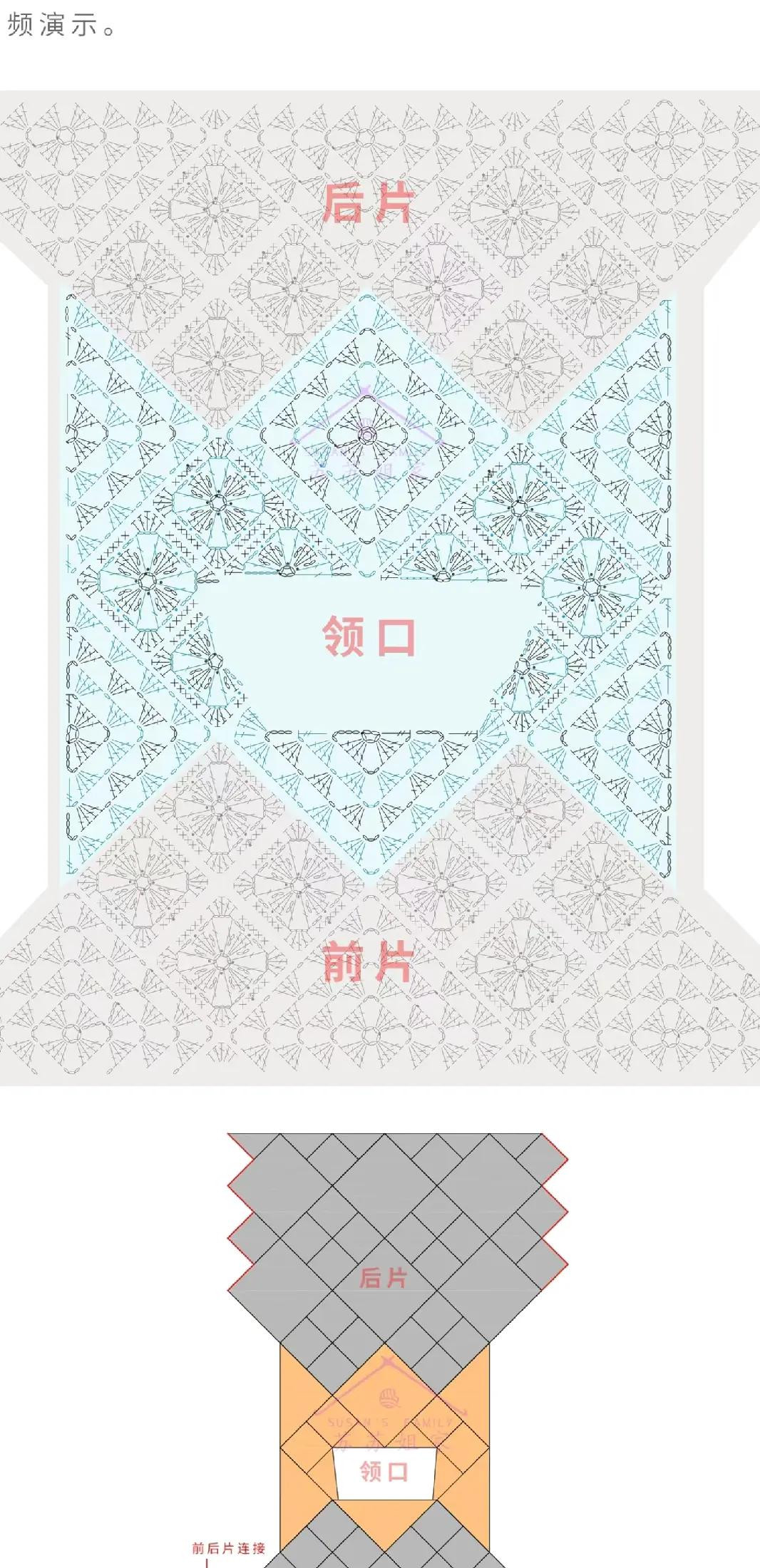 Vintage Granny Square Crochet Vest Pattern: Multi-color Brown and Blue Design with Detailed Chart and Border Instructions