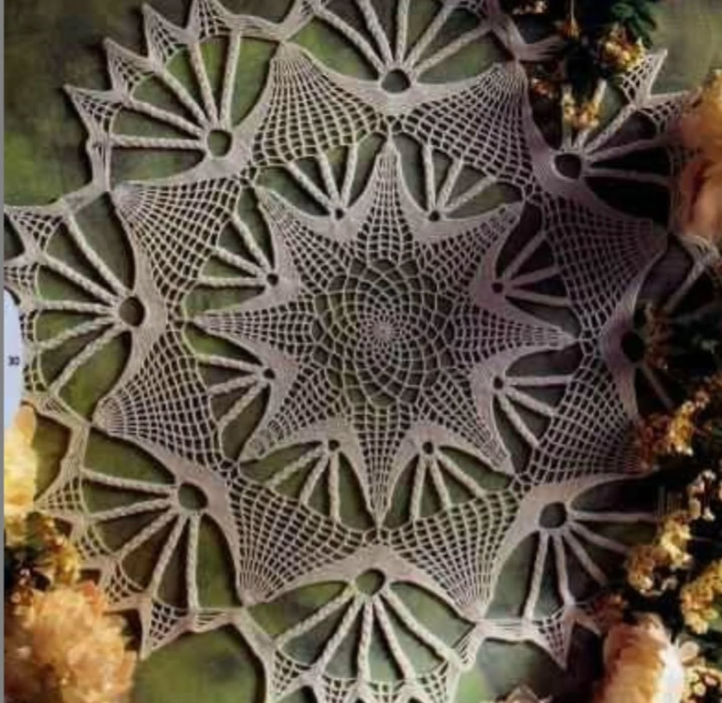 Vòng tròn móc len hình hoa dứa với biểu đồ hướng dẫn chi tiết