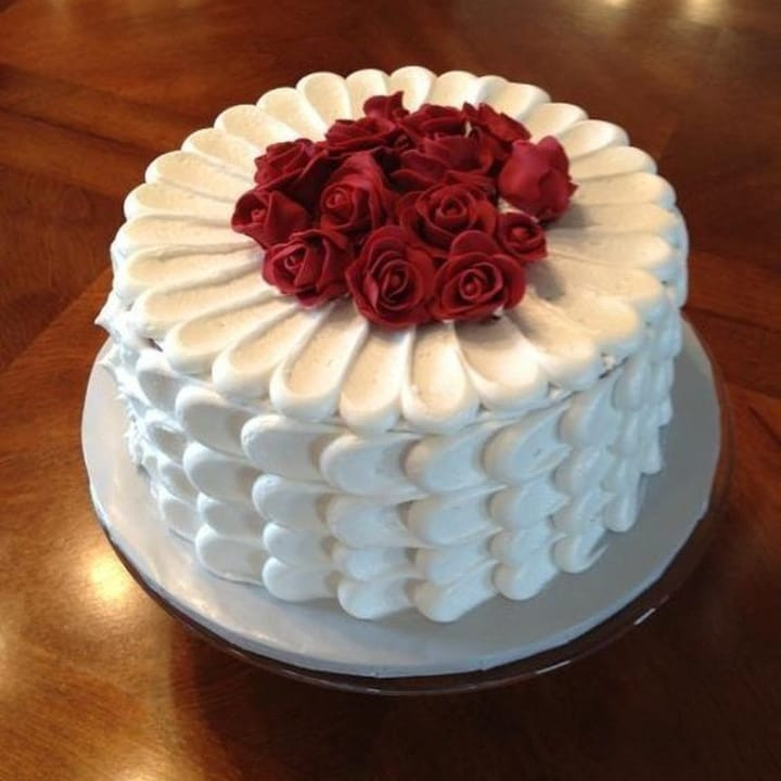 White Cream Cake with Red Buttercream Roses Decoration