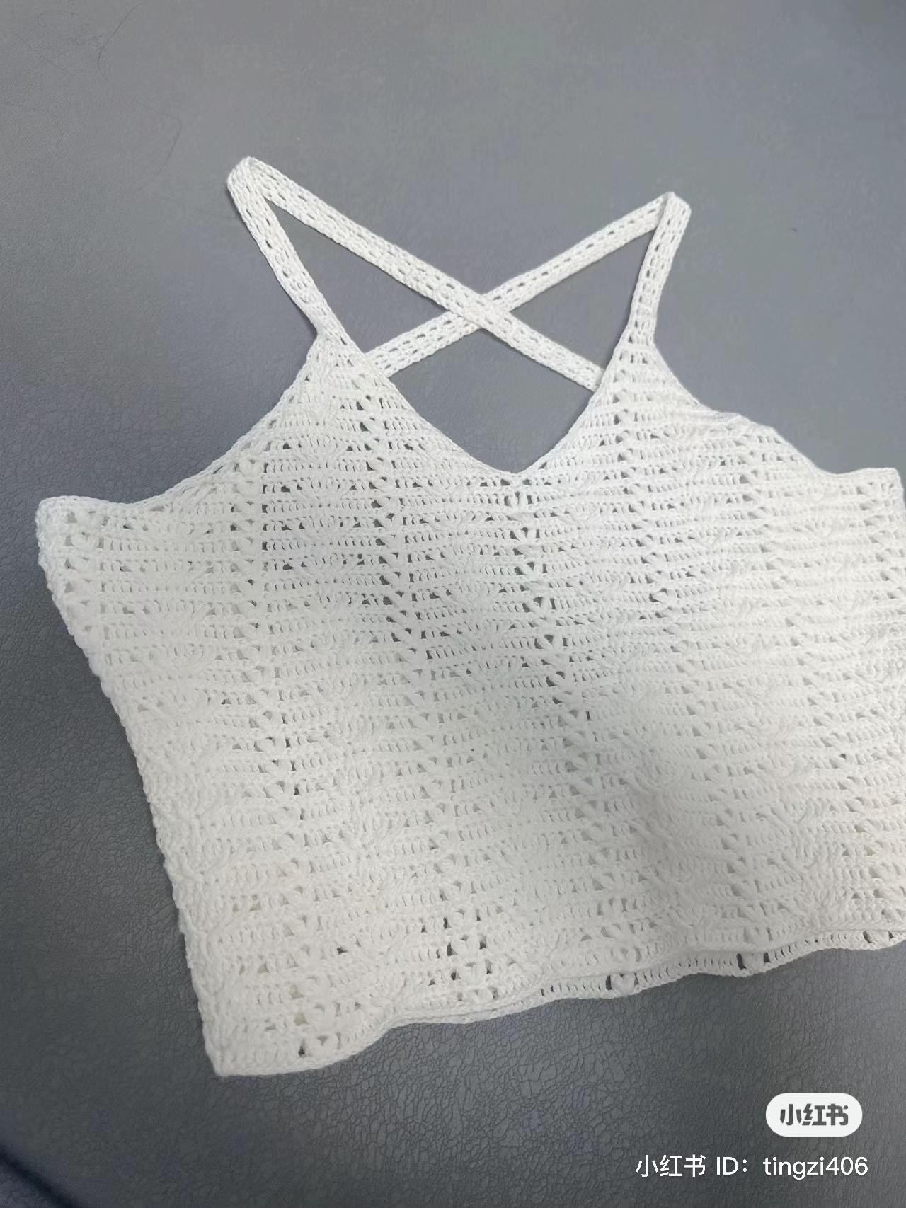 White Crochet Halter Top with Ruched Front and Cross Back Straps Pattern Chart
