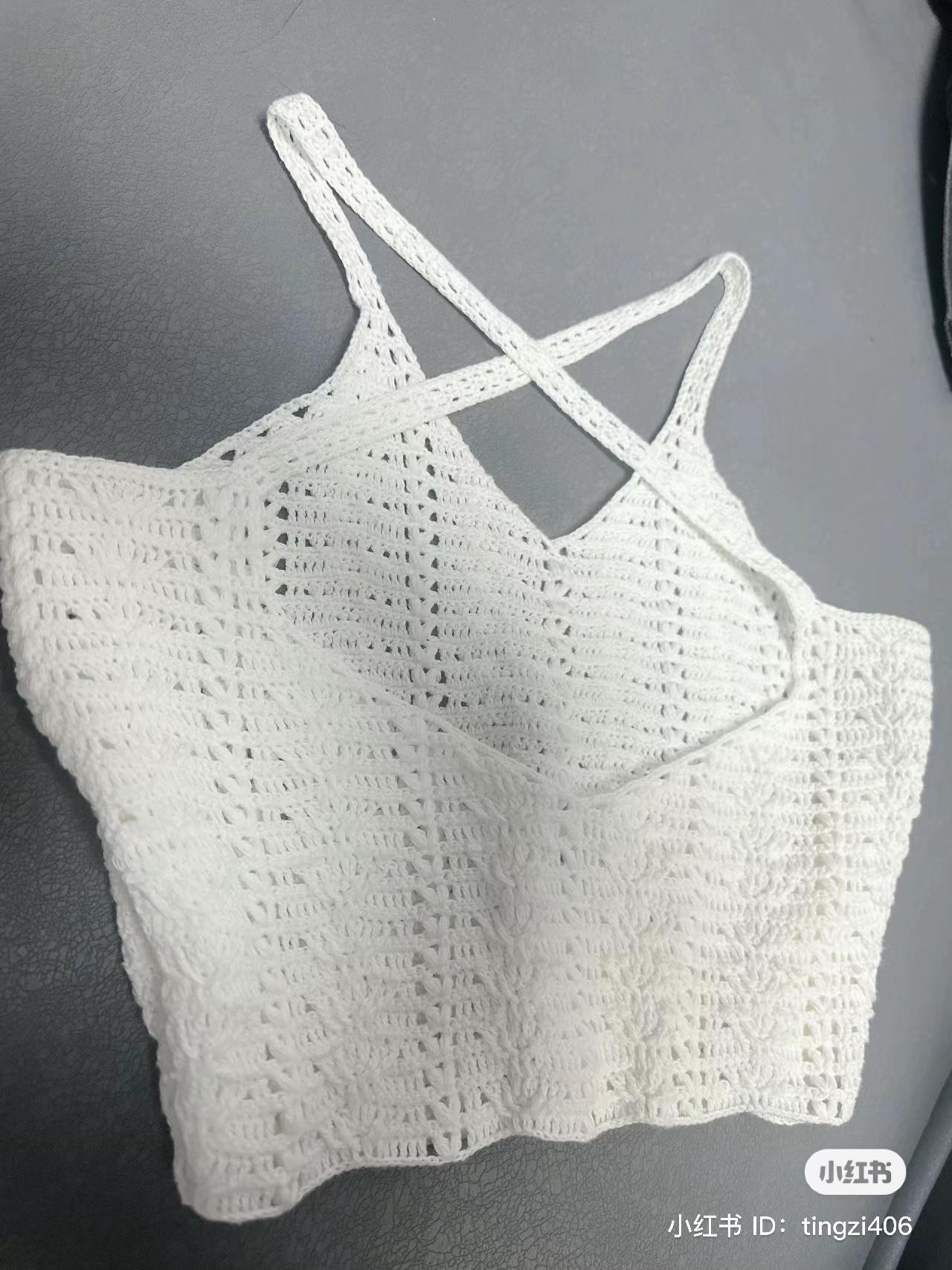 White Crochet Halter Top with Ruched Front and Cross Back Straps Pattern Chart