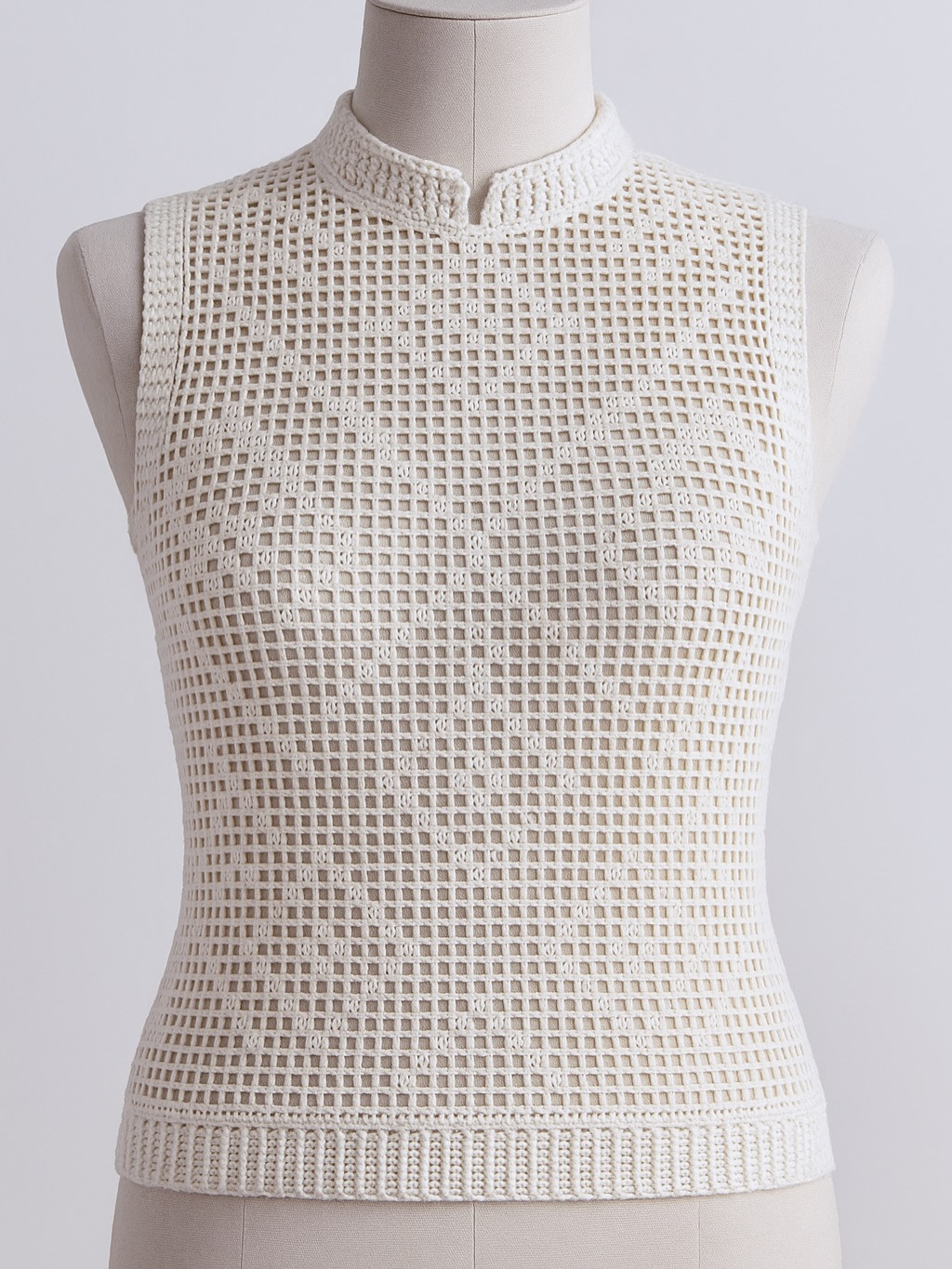 White Crochet V-Neck Top and High Neck Vest Patterns with Lace Edging