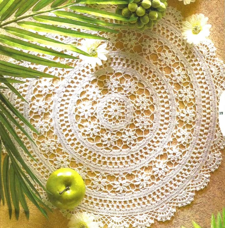 White Floral Crochet Doily Round Tablecloth Pattern Chart