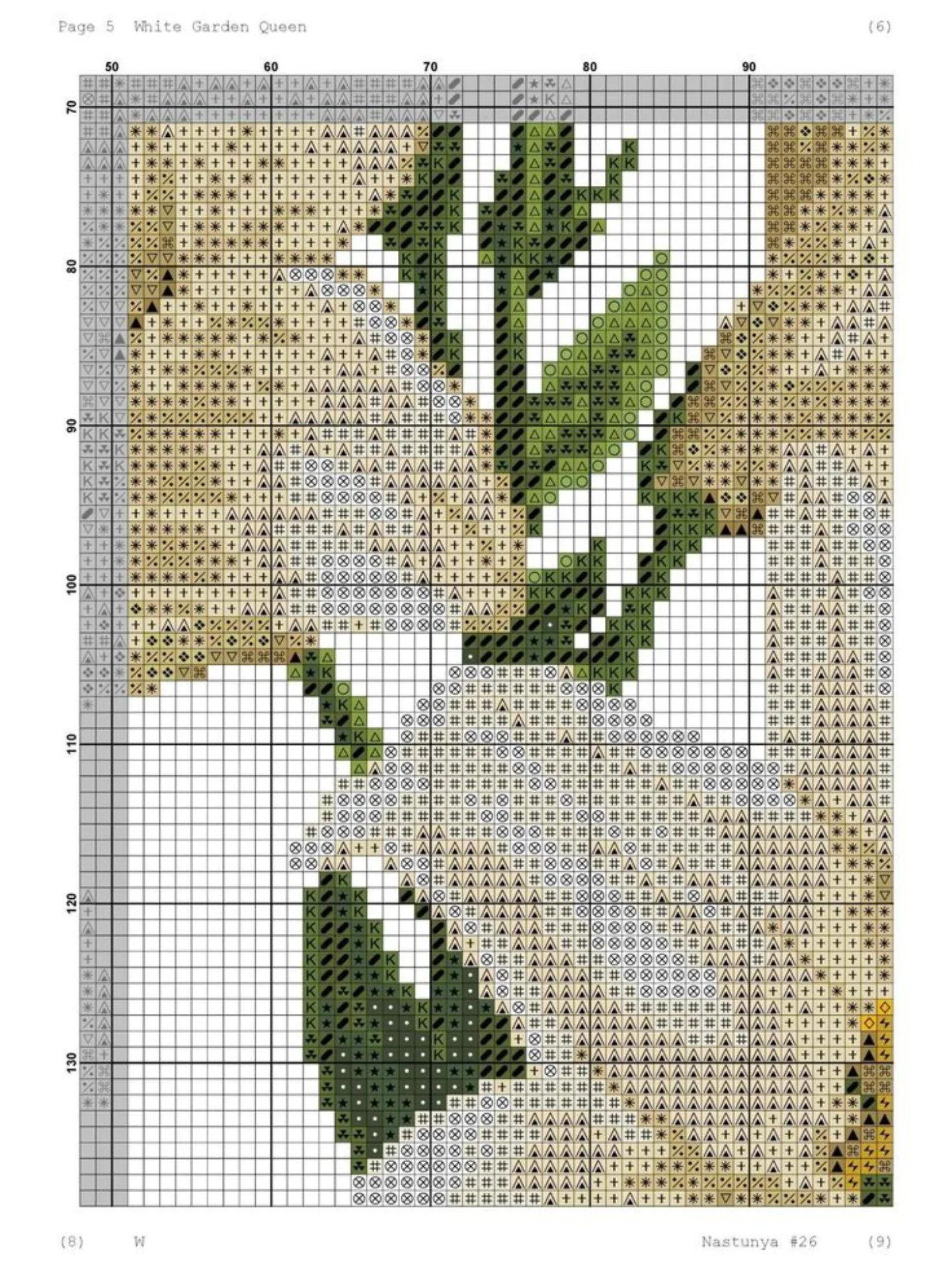 White Garden Queen Lily Cross Stitch Pattern Chart by Nastunya #26