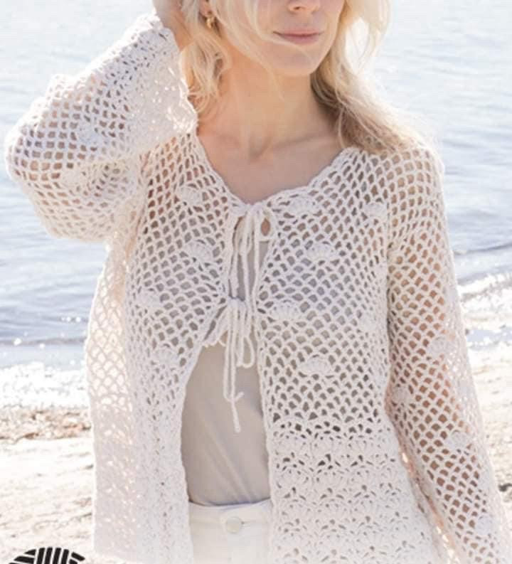 White Lace Crochet Cardigan and Sweater Flat Chart Pattern with Measurements