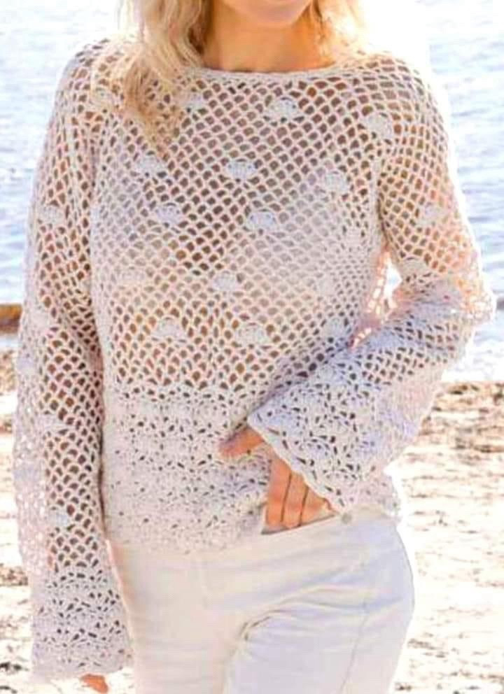 White Lace Crochet Cardigan and Sweater Flat Chart Pattern with Measurements