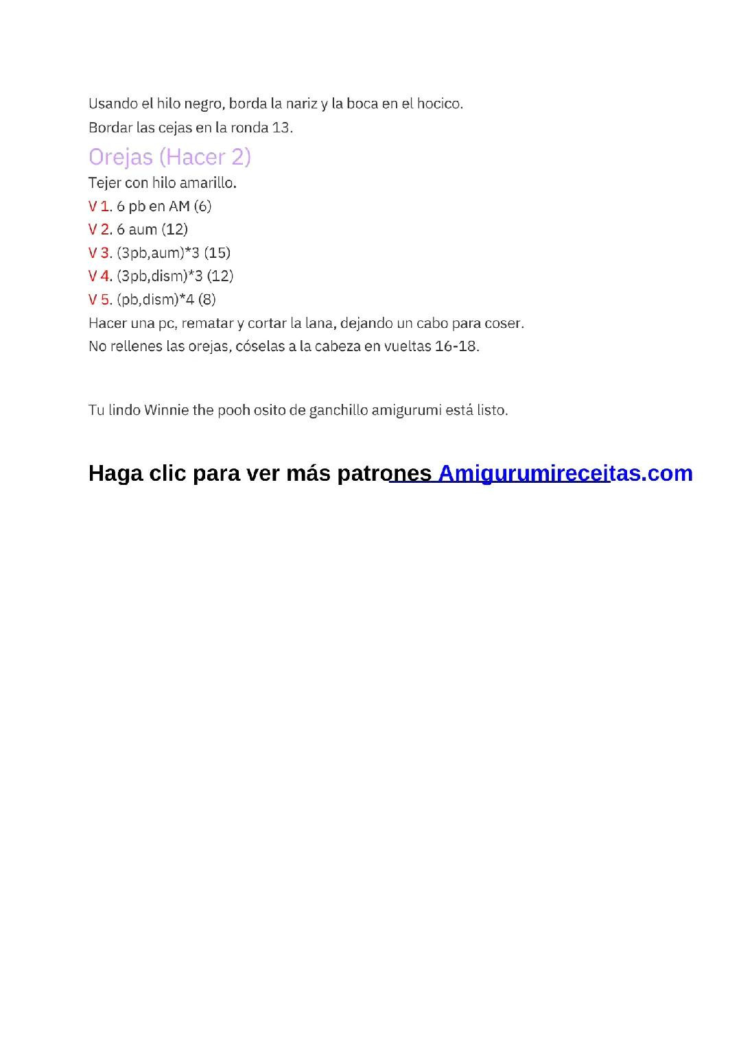 Winnie the Pooh Amigurumi Oso PDF Patrón Gratis - Gấu Winnie Móc Len