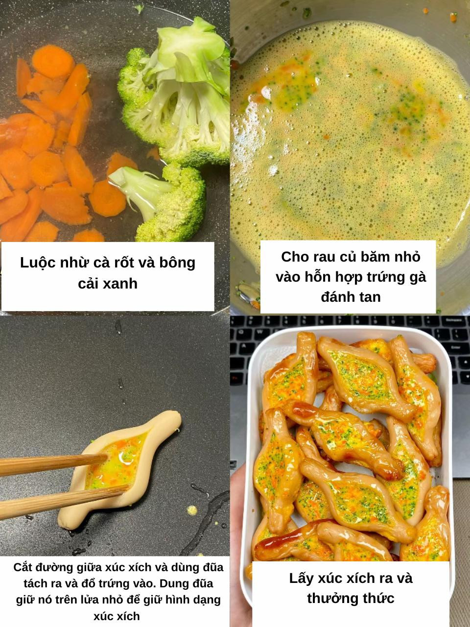 Xúc xích nhân trứng rau củ siêu ngon cho bé