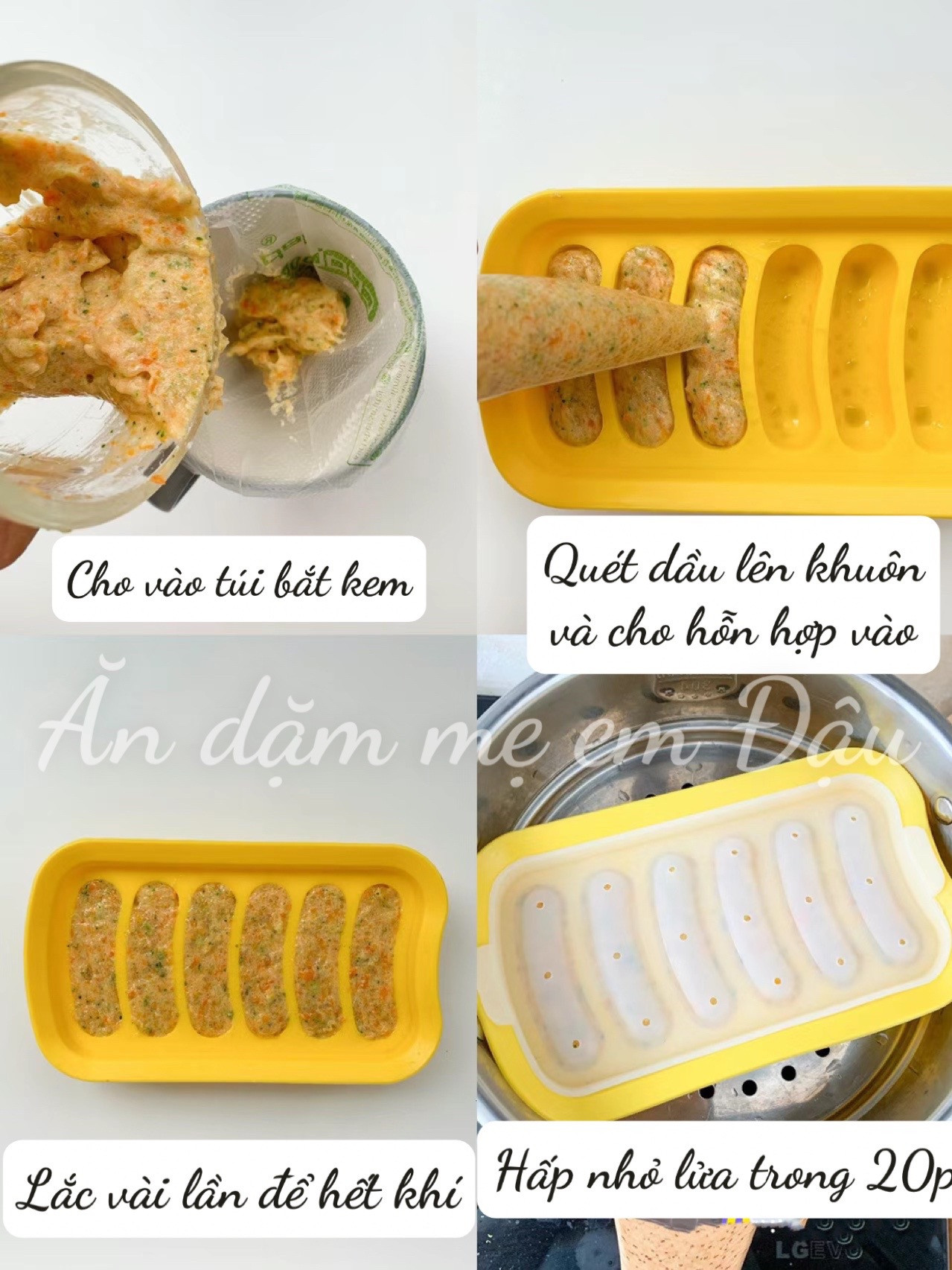 Xúc xích tôm rau củ bổ sung canxi cho bé trên 8 tháng tuổi, mềm không cần răng cũng ăn được