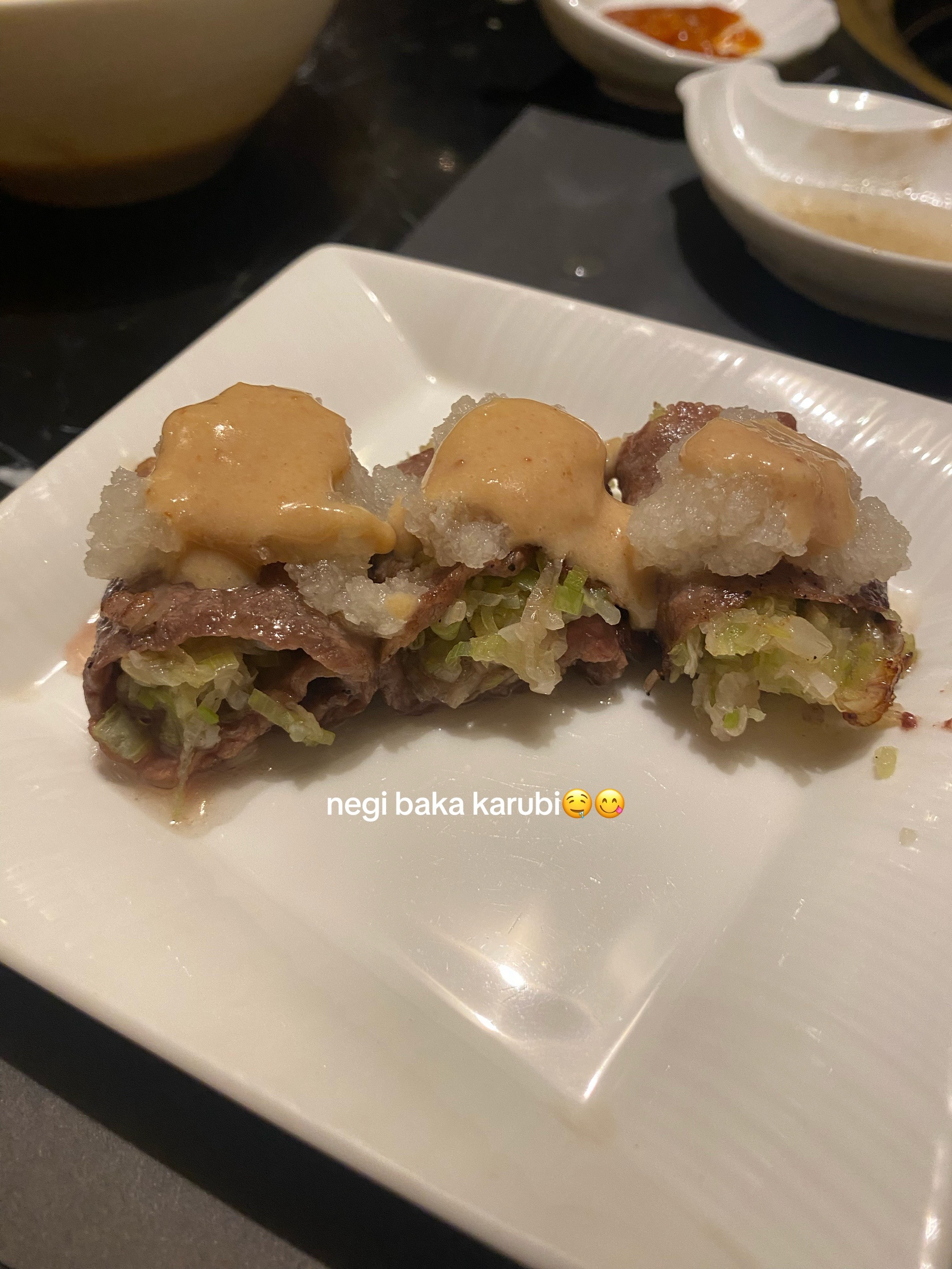 Yakisugi Karubi and Negi Tanshio at Esina Plaza Senayan Japanese BBQ Restaurant in Jakarta